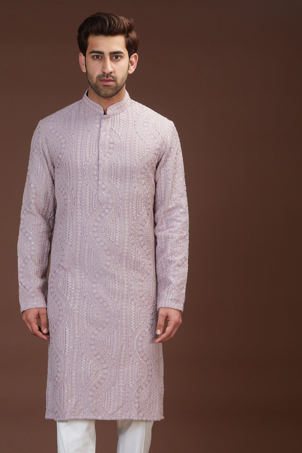 Lavender Embroidered Kurta for Women - Elegant Handcrafted Floral Design Cotton Tunic - Perfect for Festivals, Weddings & Casual Wear