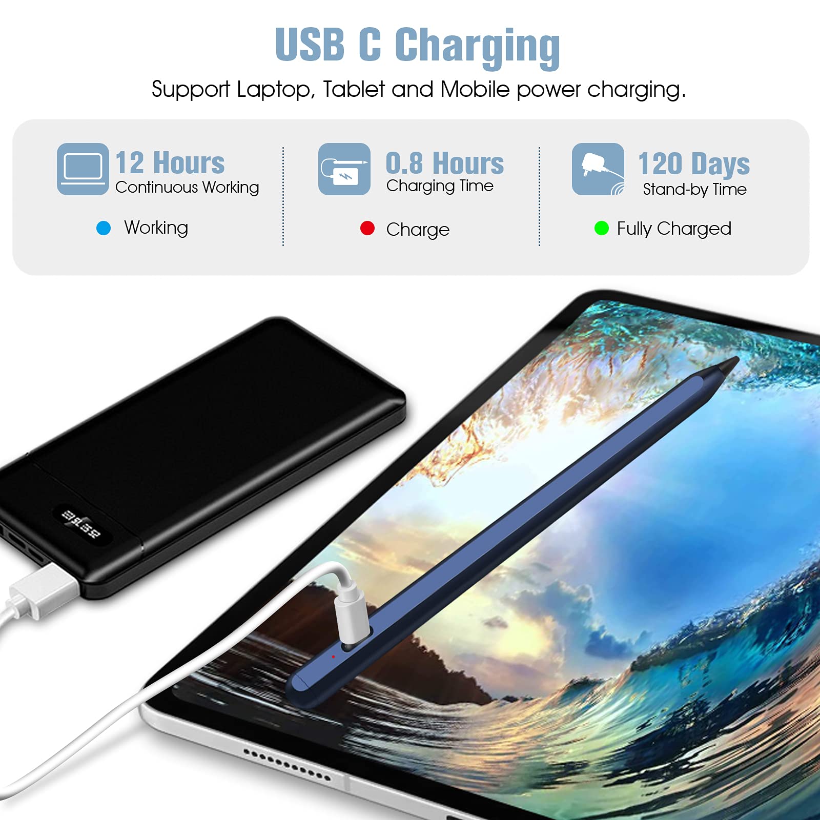 Magnetic Stylus Pen for iPad 10th/9th/8th Gen, iPad Pro 11/12.9