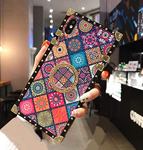 Samsung Galaxy A01 Luxury Case with Ethnic Totem Flower Design, 360° Rotation Finger Ring Grip, Kickstand, Soft Trunk Cover, Perfect for Daily Use, Travel, and Outdoor Activities