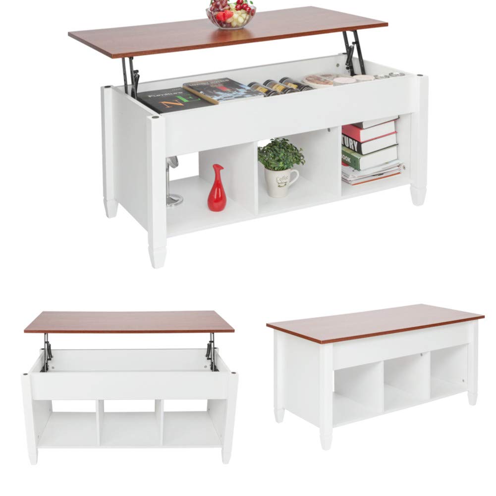 Modern Lift Top Coffee Table with Hidden Storage - Solid Wood Lift-Top Design for Living Room, Home Office & Dining - Brown & White Finish - Perfect for Small Spaces & Multifunctional Use