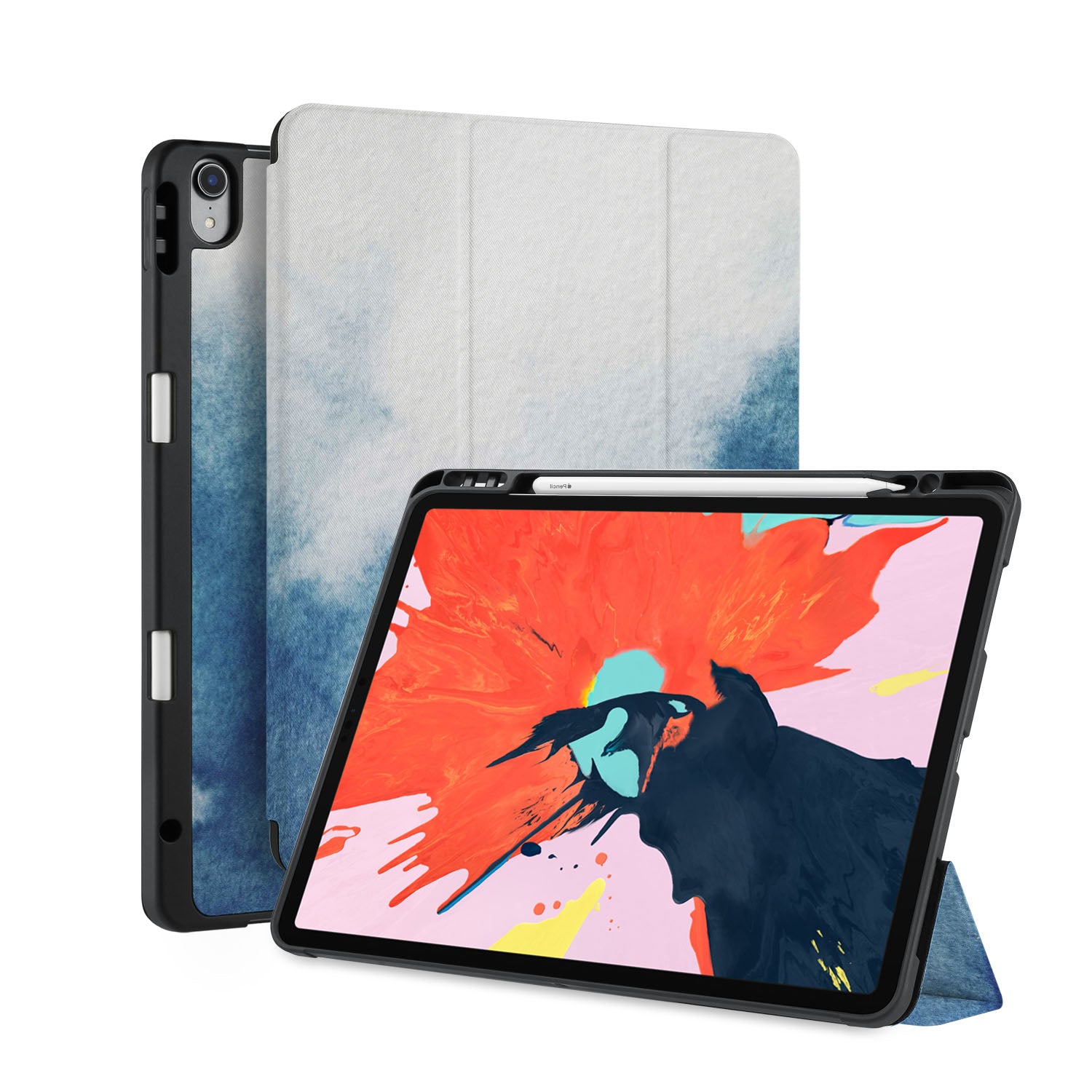 Premium iPad Trifold Case with Abstract Ink Painting Design - Slim Protective Cover for iPad Air/Pro (6th/5th/4th/3rd Gen) - Perfect for Work, Travel & Home Use