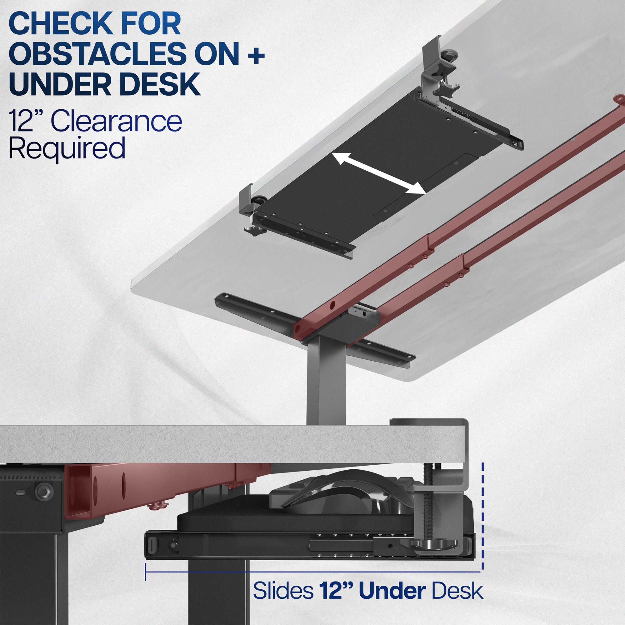 Ergonomic Clamp-On Compact 20 Keyboard Tray - Adjustable Under Desk Mount for Computer Workstations - Perfect for Home Office, Gaming Setup & Workspace Organization