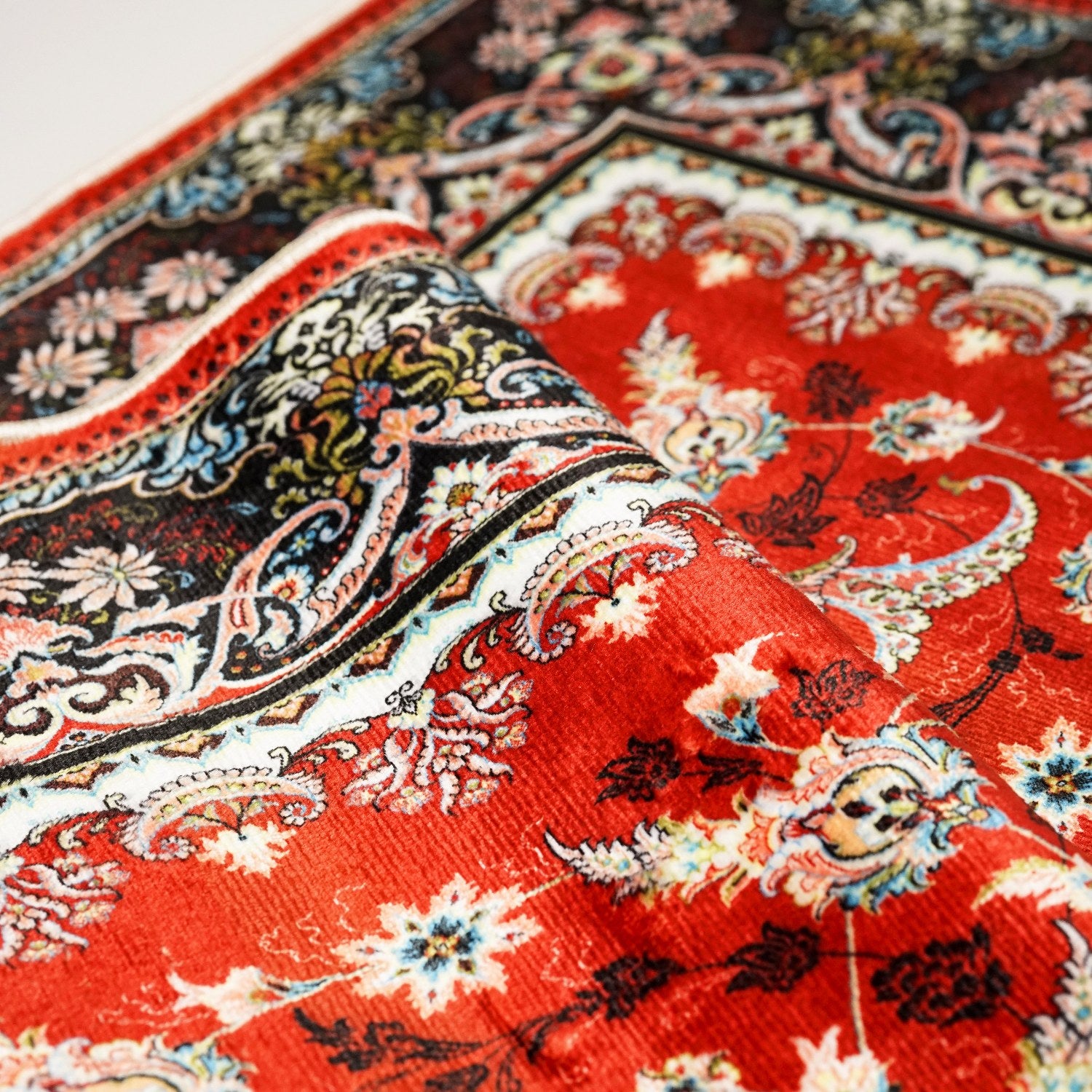 Premium Islamic Prayer Rug - Red Floral Design Prayer Mat for Muslims - Perfect for Home, Mosque & Travel Use