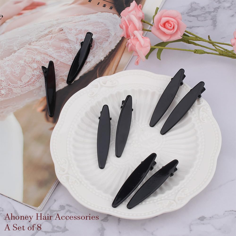 Ahoney 8-Piece No Bend No Crease Hair Clips Set - Duckbill & Alligator Hair Clips for Styling, Sectioning, Bangs & Makeup Application - Perfect for Women & Girls (Black) | Great for Salon, Home Hair Styling & Daily Use