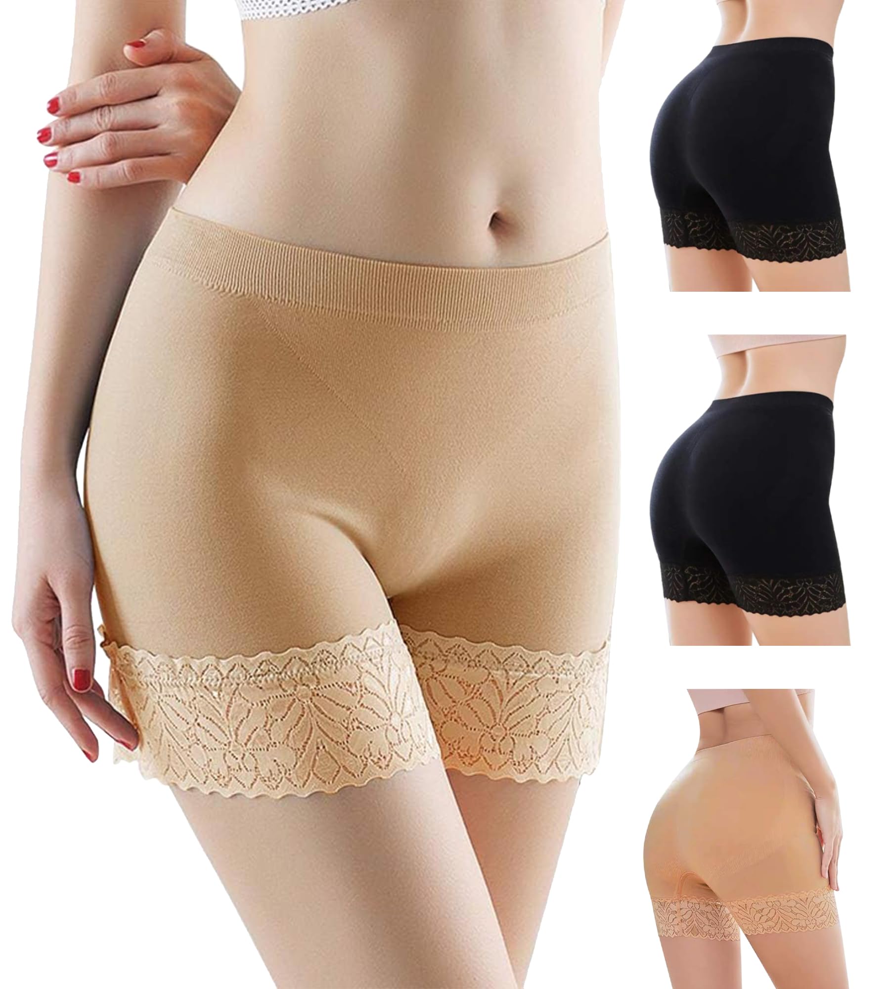 iloveSIA Women's Lace Slip Shorts 3-Pack - Comfortable Boyshort Underwear for Dresses | Anti-Chafing Safety Pants | Breathable Cotton Lingerie | Perfect for Summer, Skirts & Formal Wear