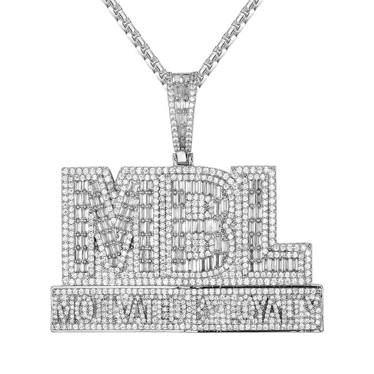 Men's Sterling Silver MBL Loyalty Icy White Gold Tone Pendant Necklace - Perfect for Gifts, Anniversary & Everyday Wear