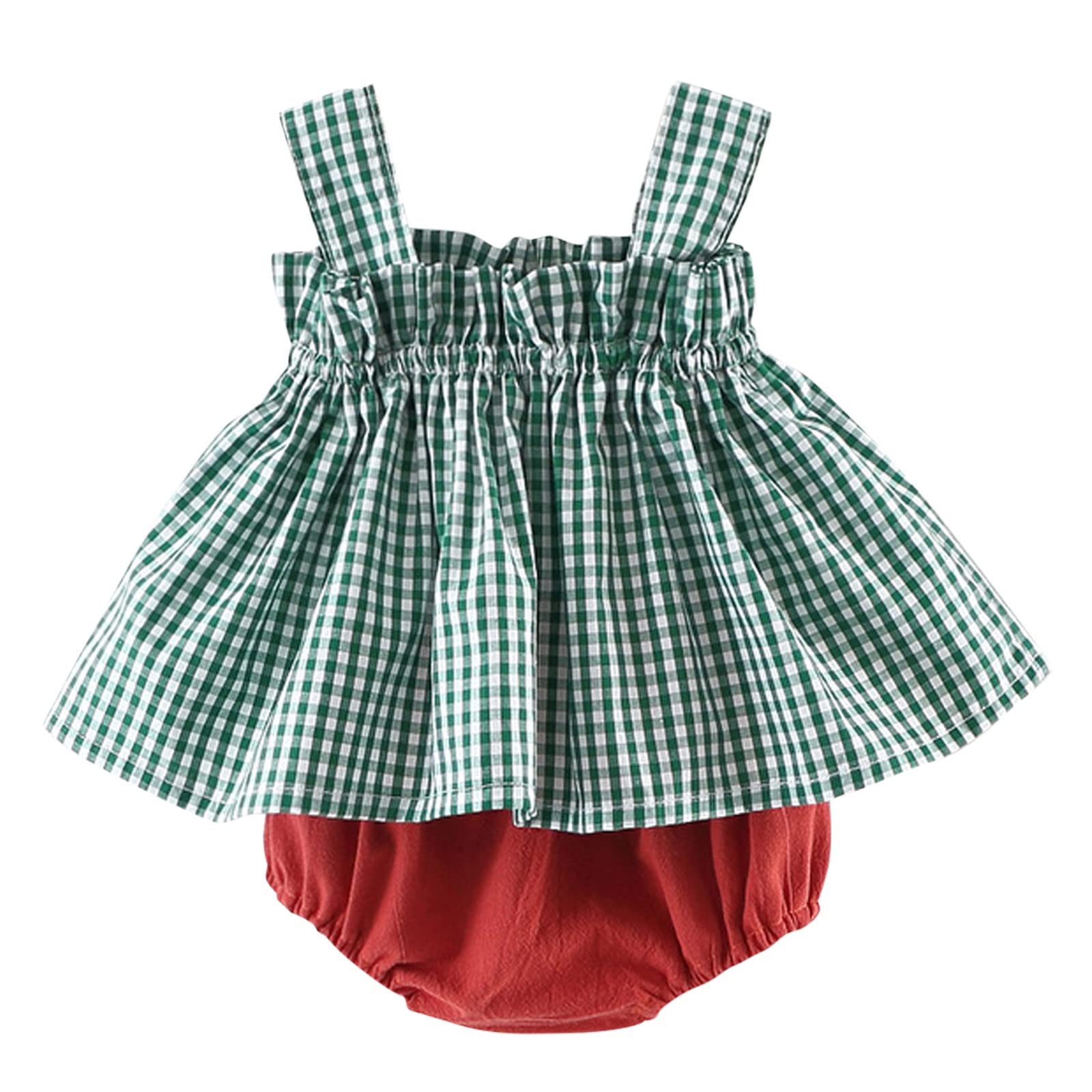 Toddler Girl Summer Outfits - 2PC Sleeveless Plaid Top & Shorts Set | Baby Girl Clothes for 1-3 Years | Perfect for Playdates, Beach Trips & Outdoor Adventures