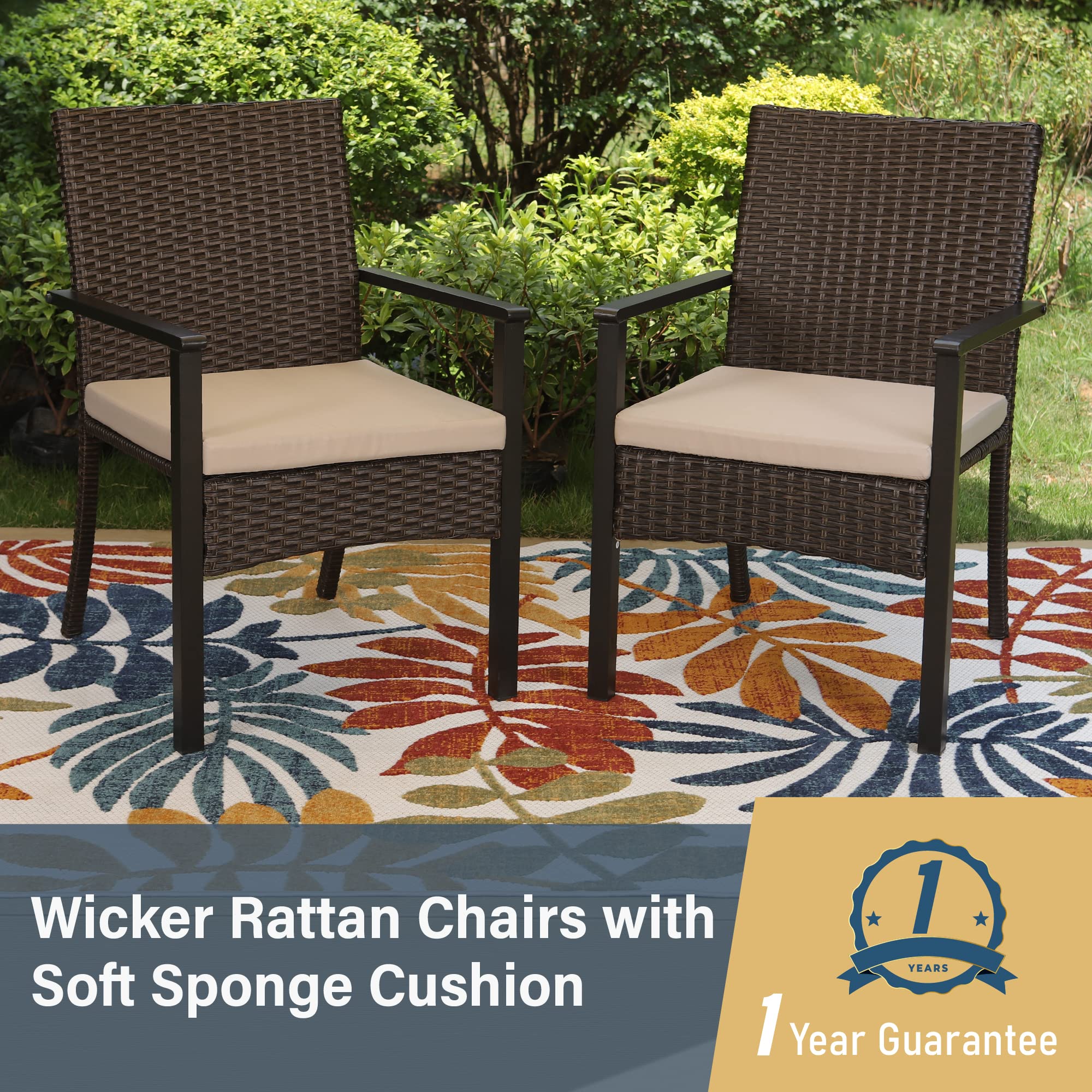2-Piece Rattan Patio Dining Chairs Set - Weather-Resistant Wicker Outdoor Chairs with Sturdy Metal Frame & Comfortable Cushions - 350lbs Weight Capacity - Perfect for Patio, Garden, Backyard, Lawn & Outdoor Dining