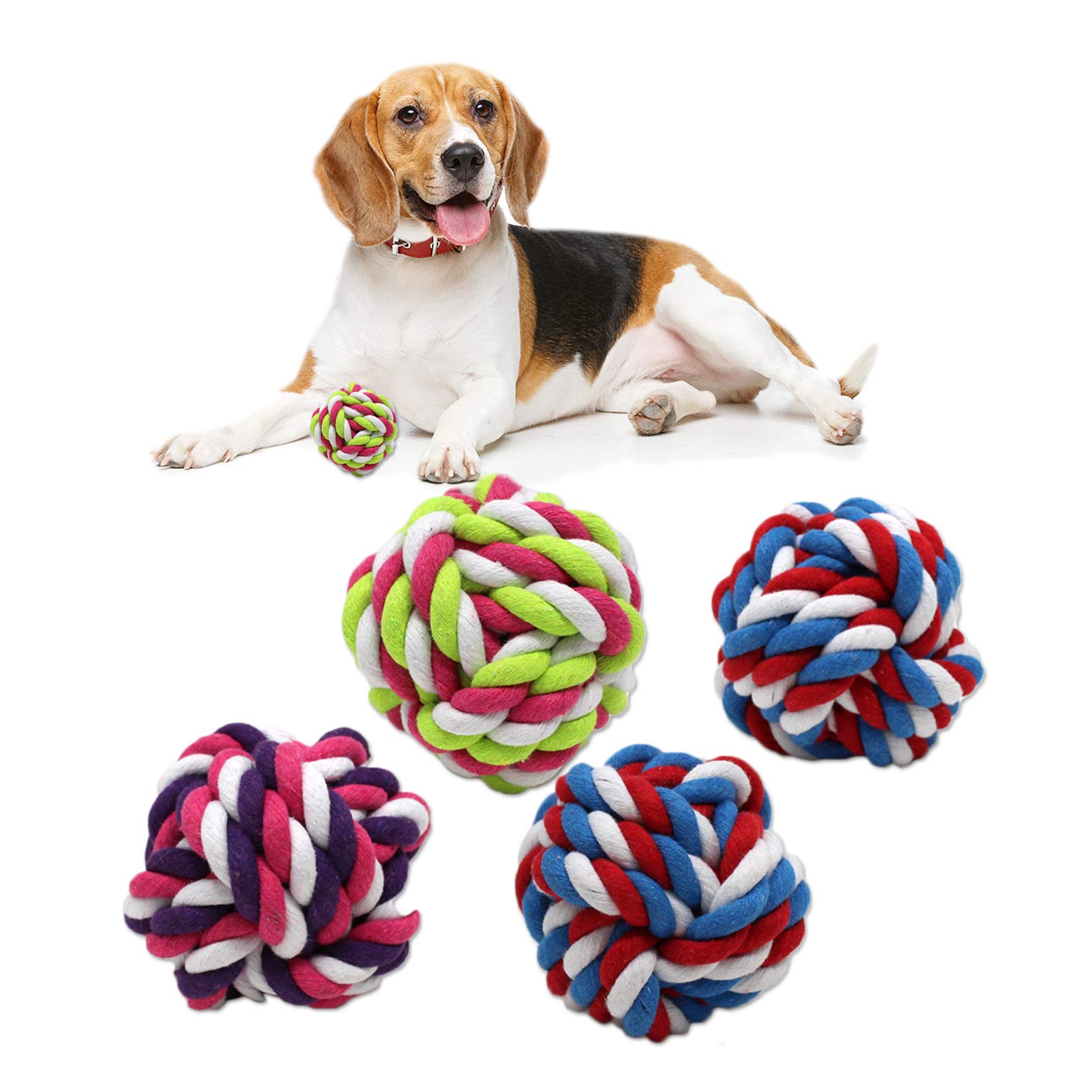 Zelica Twisted Knot Rope Dog Toy Ball - Durable Chew Toy for Aggressive Chewers, Interactive Play & Teeth Cleaning - 4 Pack for Medium & Large Dogs - Perfect for Fetch, Tug of War & Outdoor Exercise