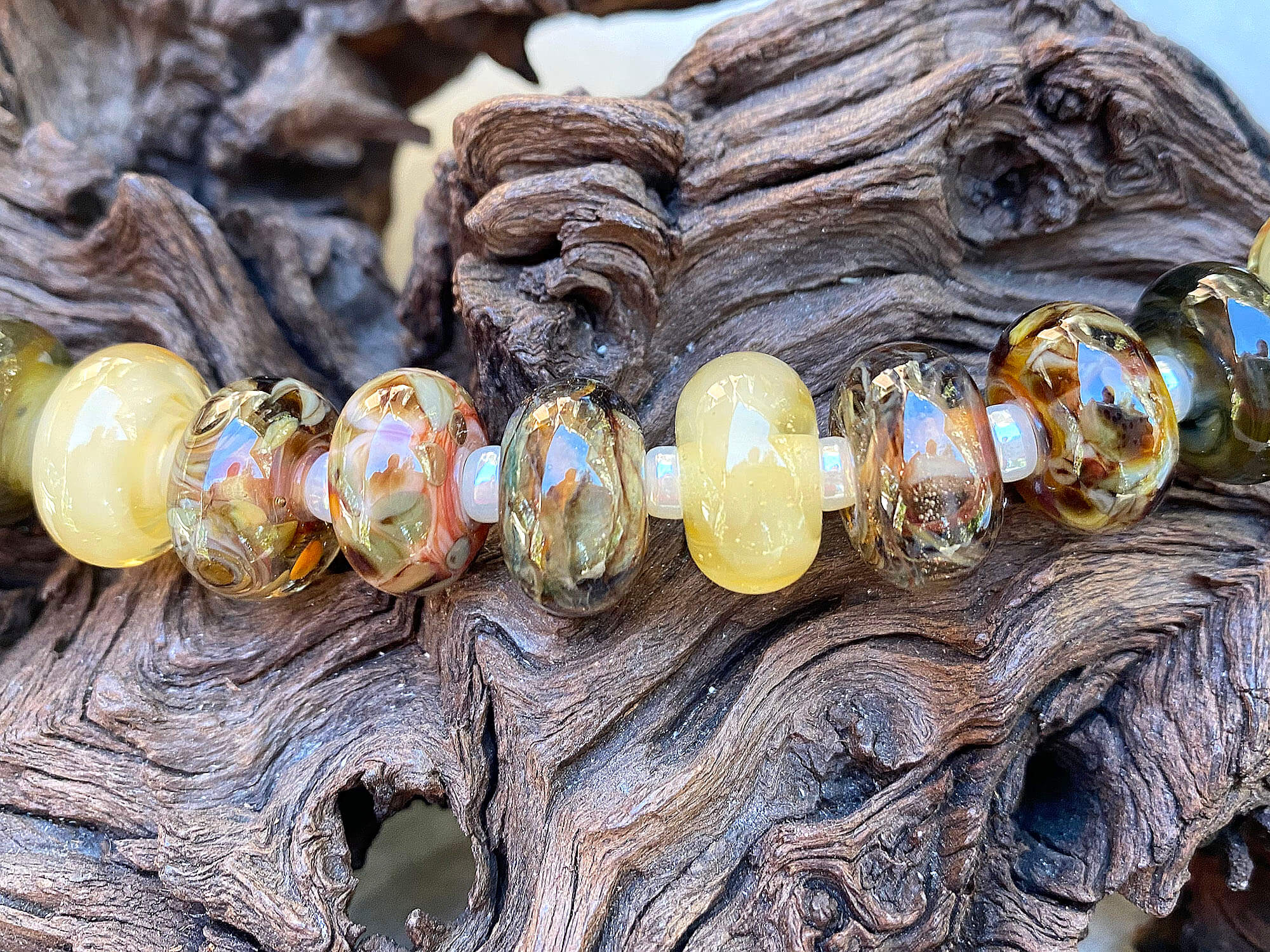 21 Brown & Green Lampwork Glass Beads Mix - Handmade SRA Jewelry Beads for Bracelets, Necklaces & DIY Craft Projects