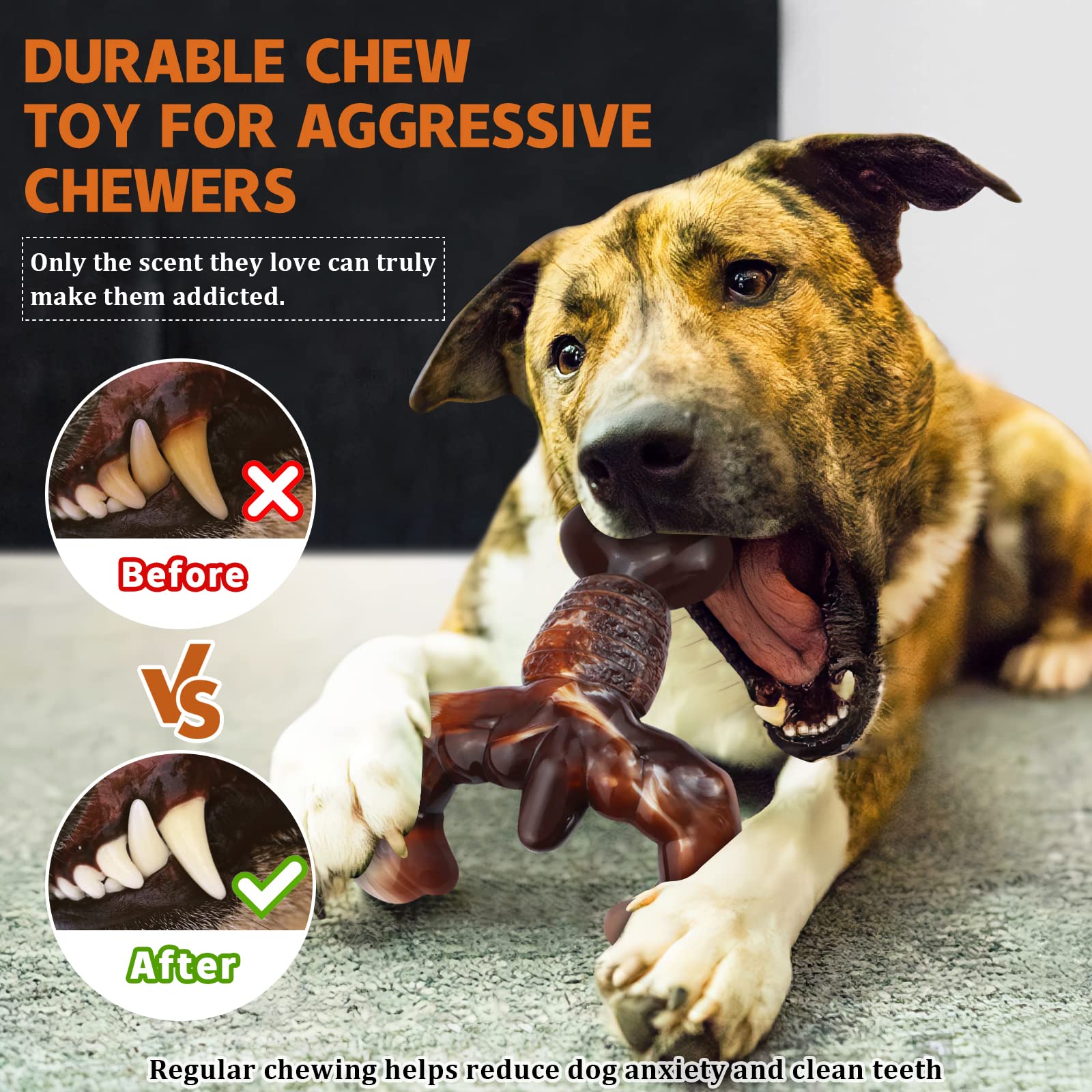 Indestructible Dog Chew Toys for Aggressive Chewers - Durable Bacon-Flavored Dog Bone Toys for Medium & Large Breed Dogs - Best Long-Lasting Chewing Toy to Keep Pets Busy - Perfect for Crate Training, Anxiety Relief & Dental Health
