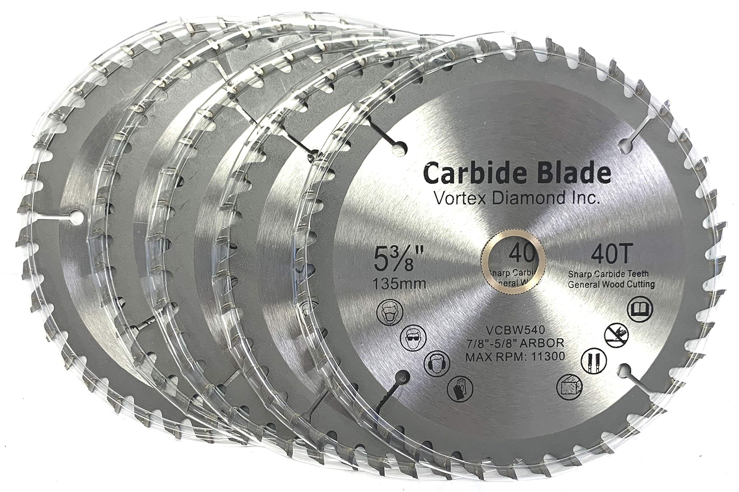 5-Pack ALSKAR DIAMOND WSB 5-3/8 Inch 40 Teeth TCT Circular Saw Blades for Hard & Soft Wood Cutting - Perfect for DIY Projects, Woodworking, and Construction Use