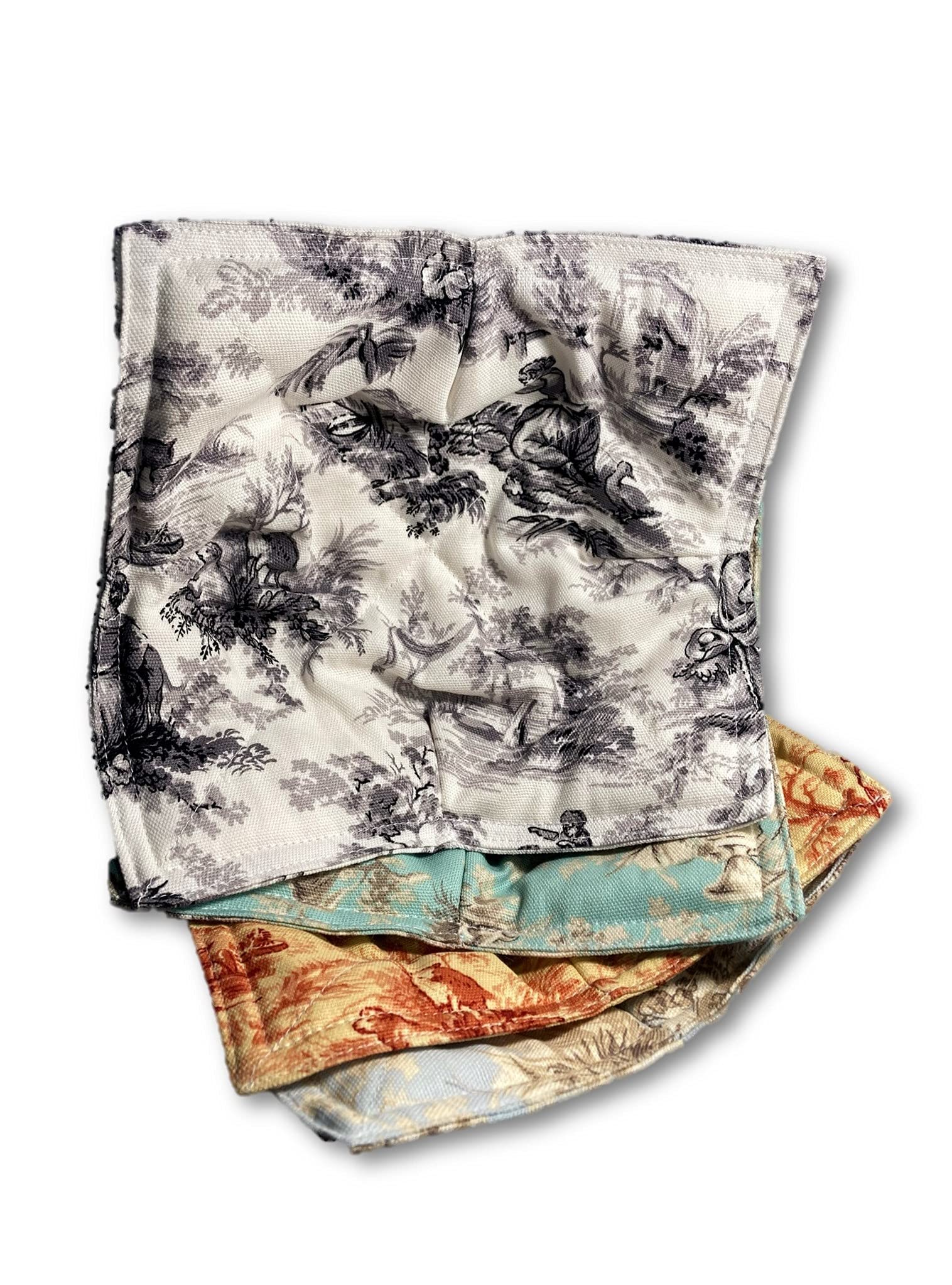 Set of 2 Microwave Safe Bowl Cozies - 8.5 Inch Cotton Toile Print Hot Pads for Bowls (White/Black/Grey) - Perfect for Hot Dishes, Soups & Baking - Ideal Kitchen Accessories for Microwave & Oven Use