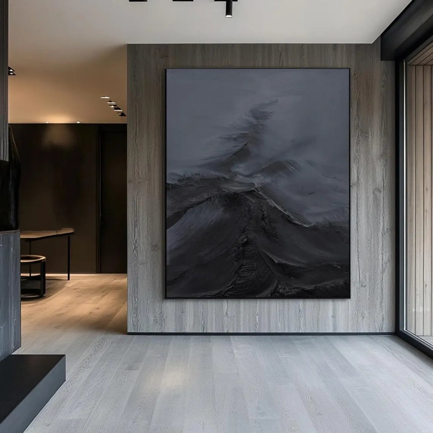 Black Minimalist Textured Abstract Wall Art Painting #MZ143 - Modern Home Decor for Living Room, Bedroom & Office