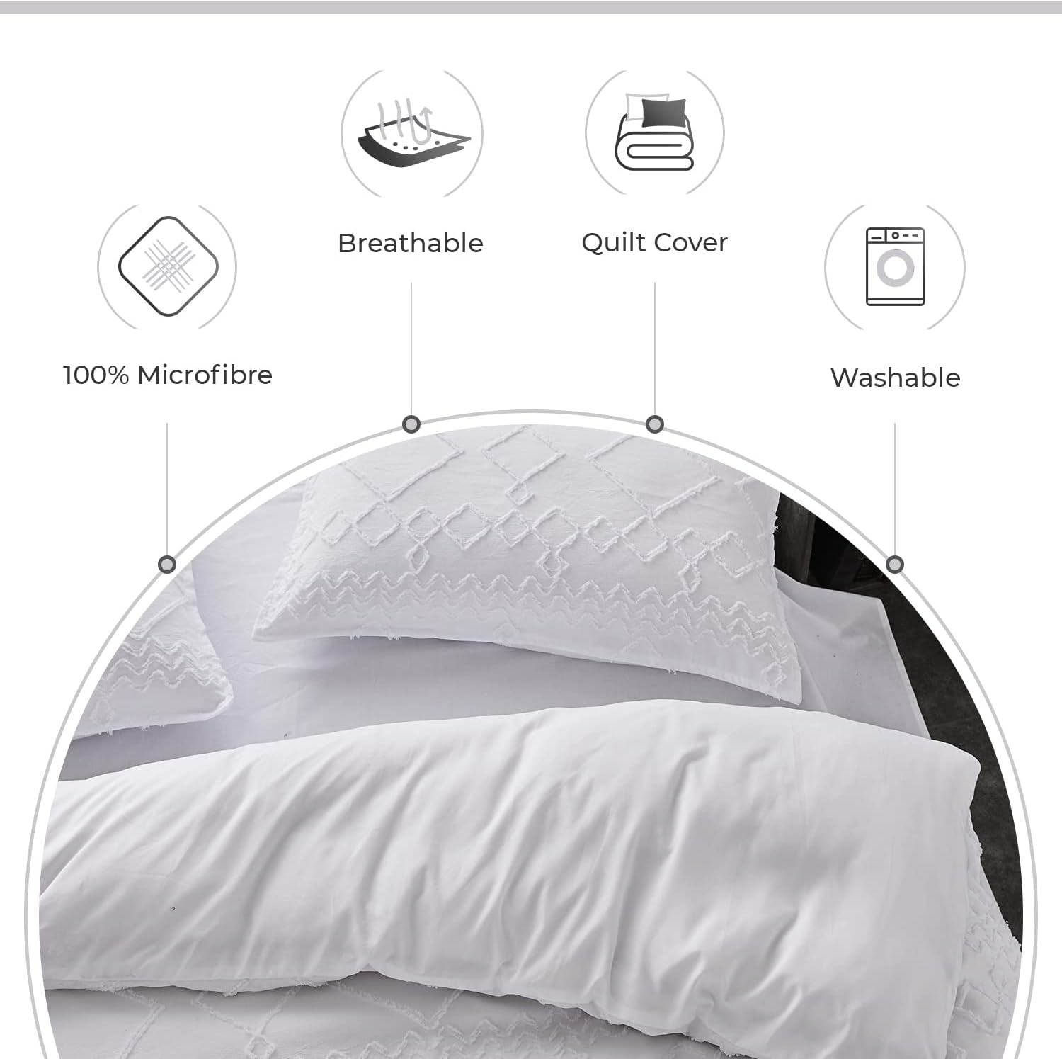 Premium 100% Brushed Microfiber Tufted Quilt Cover Set (3Pcs) - King Size, White - Ultra Soft Bedding for Luxury Hotels & Master Bedrooms