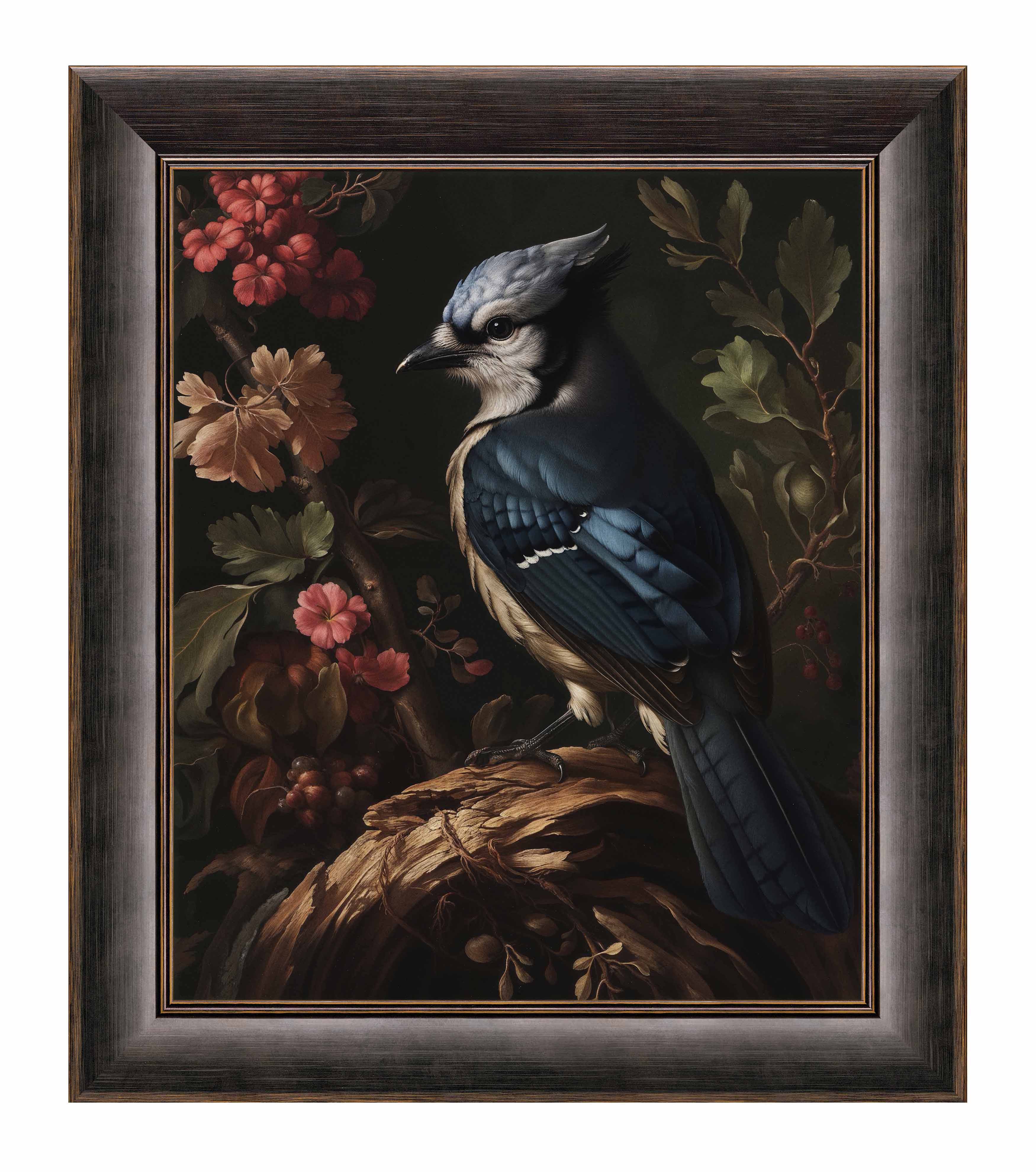 Blue Jay Among Flowers - Limited Edition Elegant Canvas Wall Art for Home & Office Decor | Nature-Inspired Painting for Living Room, Bedroom, or Gift
