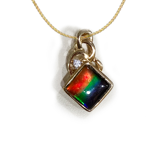 14K Gold Plated Ammolite Pendant Necklace - Natural Iridescent Gemstone Jewelry for Women, Gift for Her | Perfect for Weddings, Parties & Special Occasions