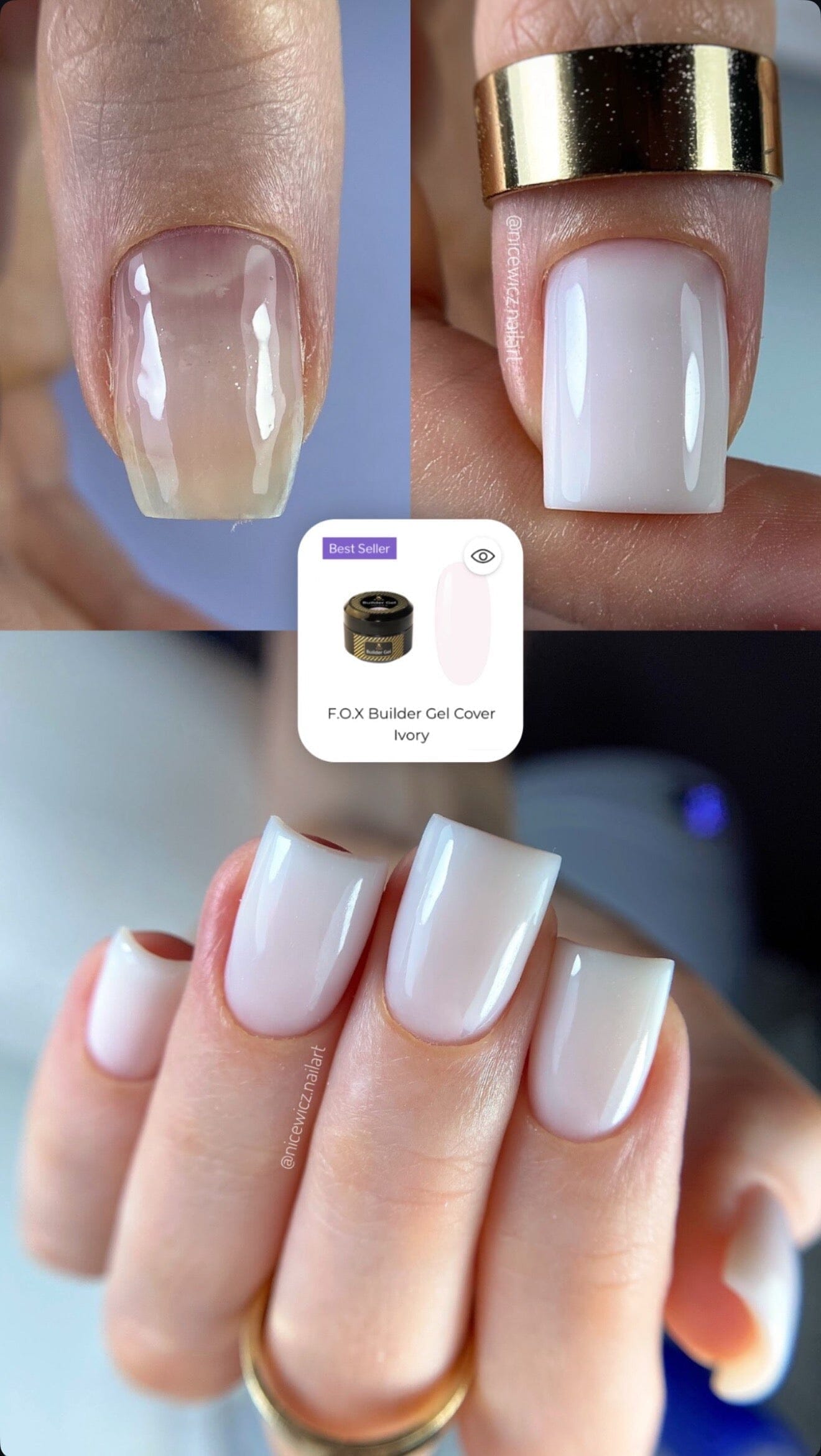 F.O.X Builder Gel Cover Ivory - 50ml Nail Extension Gel for Strong & Natural-Looking Nails - Perfect for DIY Manicures & Salon Use