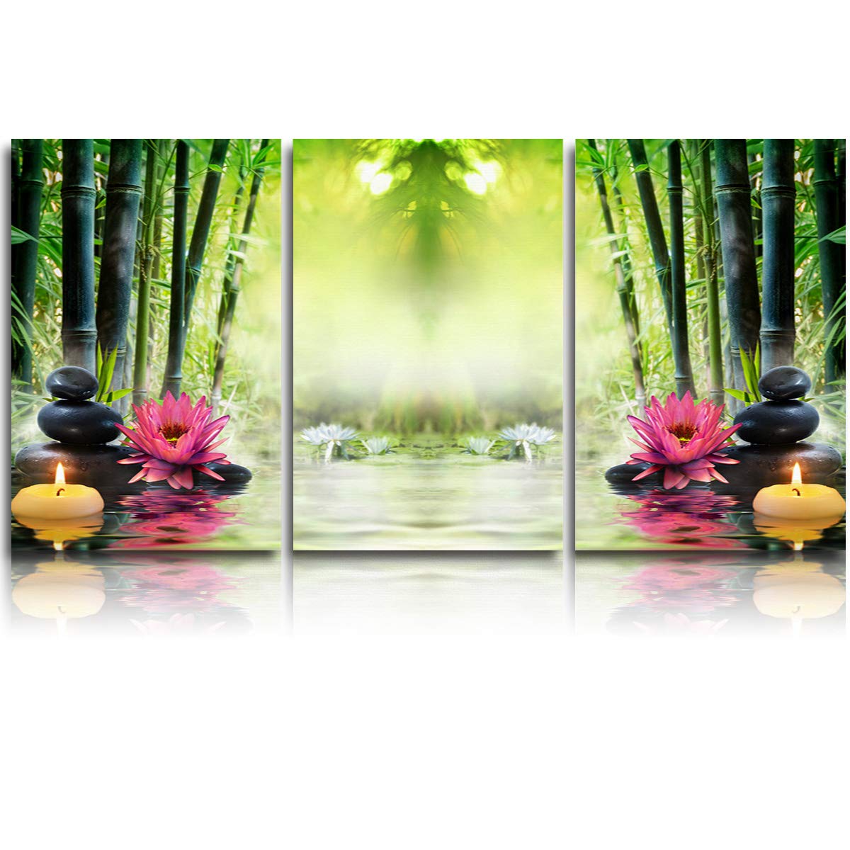 3-Panel Canvas Wall Art Prints - Zen Stone Green Bamboo Framed Paintings for Living Room & Bedroom | Modern Home Decor Pictures 20x24 Inch | Ready to Hang | Perfect for Spa, Meditation Rooms & Asian-Inspired Interiors