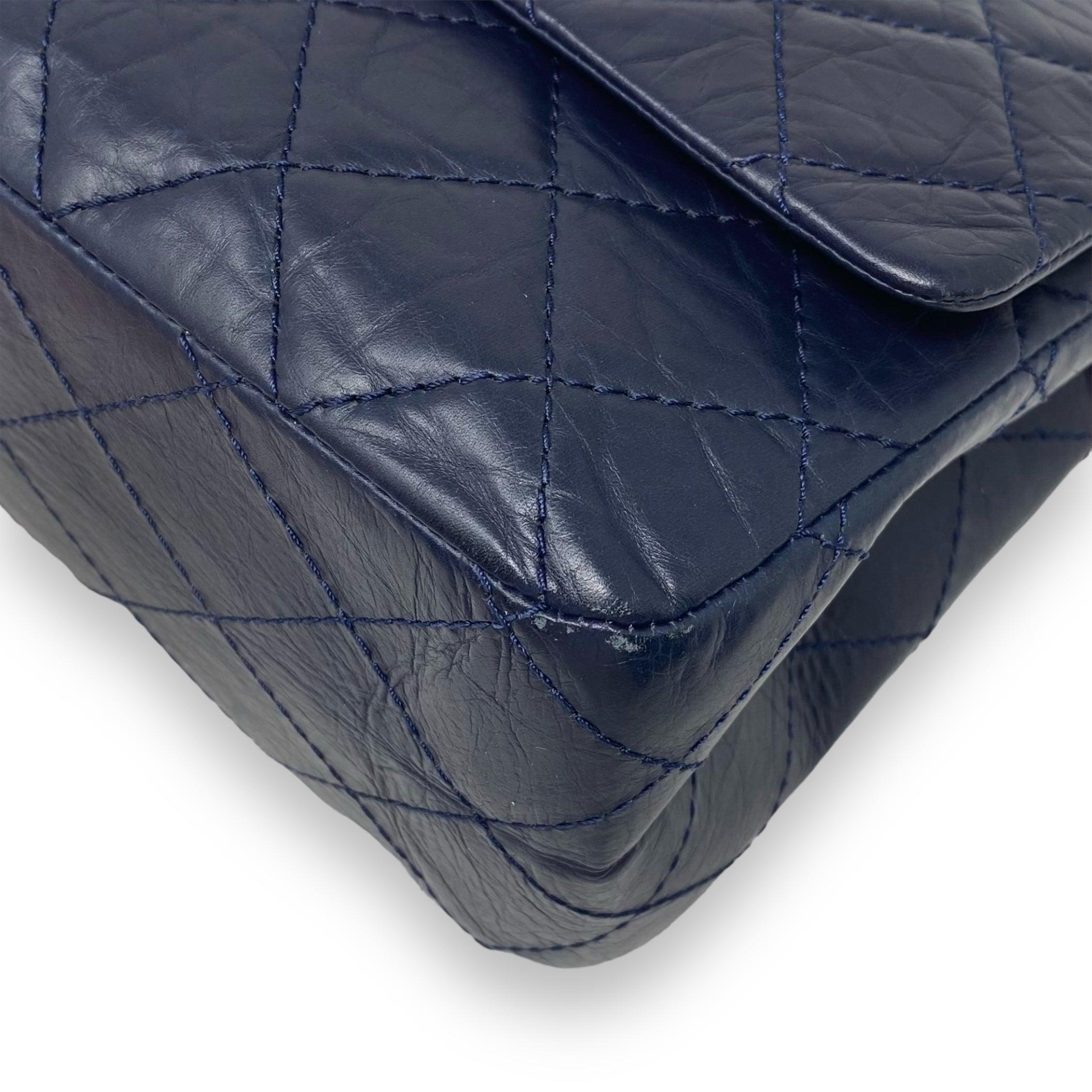 Chanel Navy Crinkled Calfskin 2.55 Reissue 227 Flap Bag - Luxury Designer Handbag for Women, Perfect for Evening Events & Special Occasions