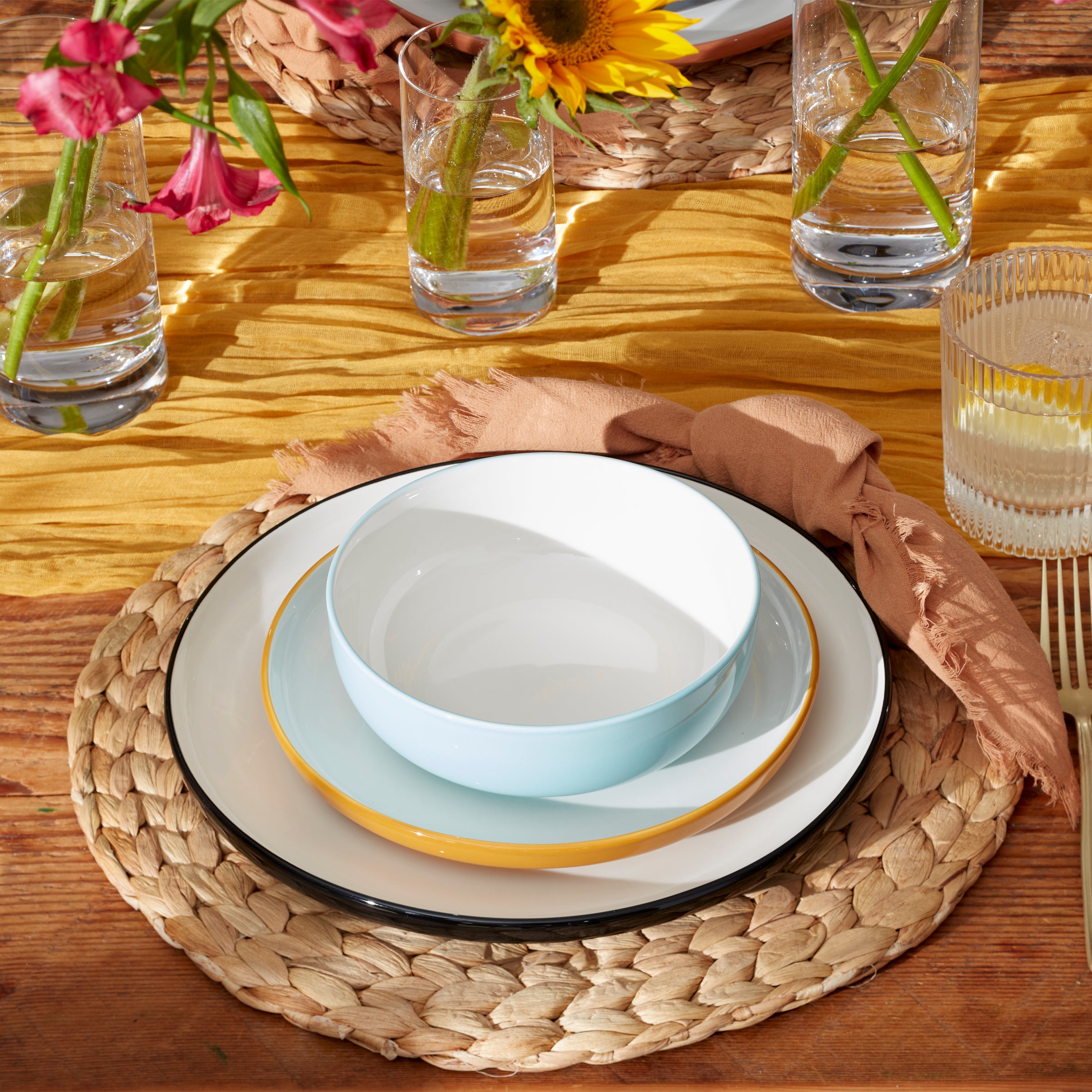 24 Seven Colors Sunbaked 12-Piece Dinnerware Set - Elegant Stoneware Plates, Bowls & Mugs for Everyday Dining, Family Gatherings & Restaurant Use