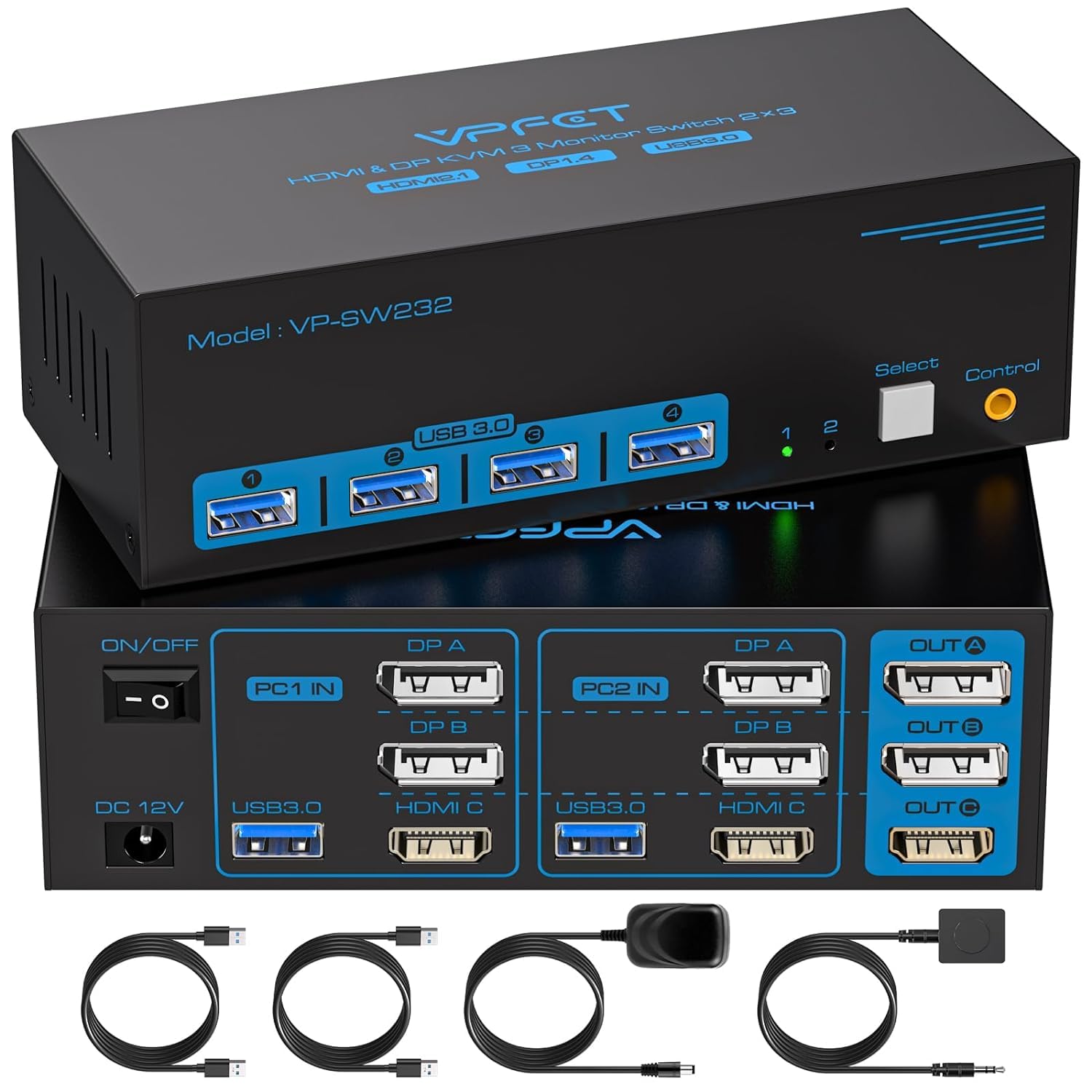 Premium 8K@60Hz HDMI + DisplayPort KVM Switch for 3 Monitors & 2 Computers - 4K@120Hz Triple Display Metal KVM with 4 USB 3.0 Ports - Supports Extended & Mirror Modes - Ideal for Multi-PC Workstations, Gaming Setups & Office Productivity