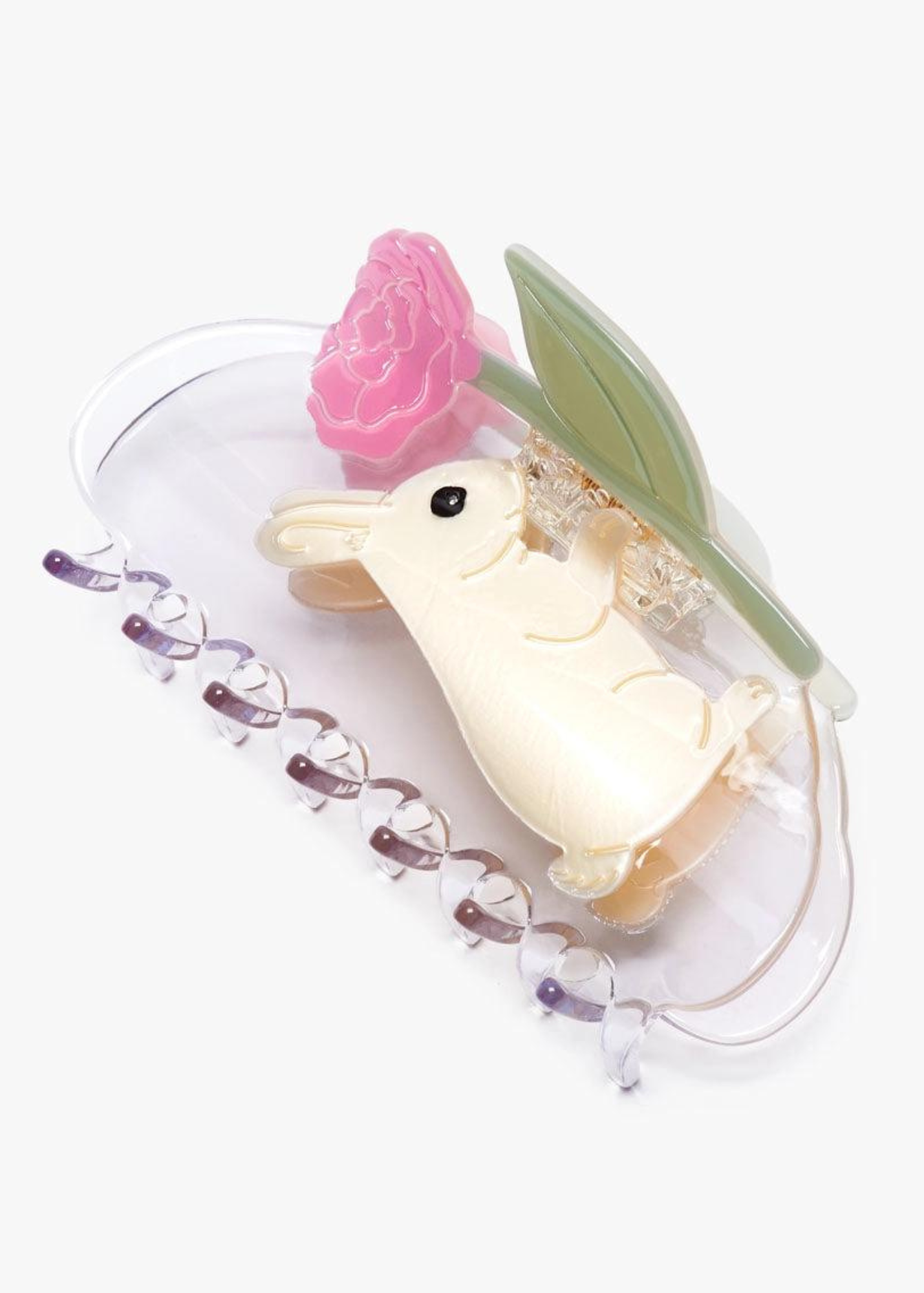Peony & Bunny Hair Claw Clip - Cute Floral Hair Accessories for Women & Girls - Perfect for Parties, Weddings & Everyday Hairstyles