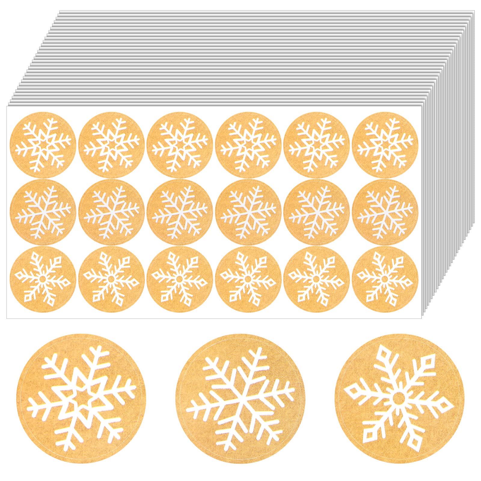 540 Pieces Christmas Snowflake Sealing Stickers - 1.38 Inch Kawaii Snowflake Labels for Candy, Cookies, Bags & Envelopes - 30 Sheets Khaki Holiday Decorative Stickers for Gift Wrapping, Party Favors & Winter Crafts