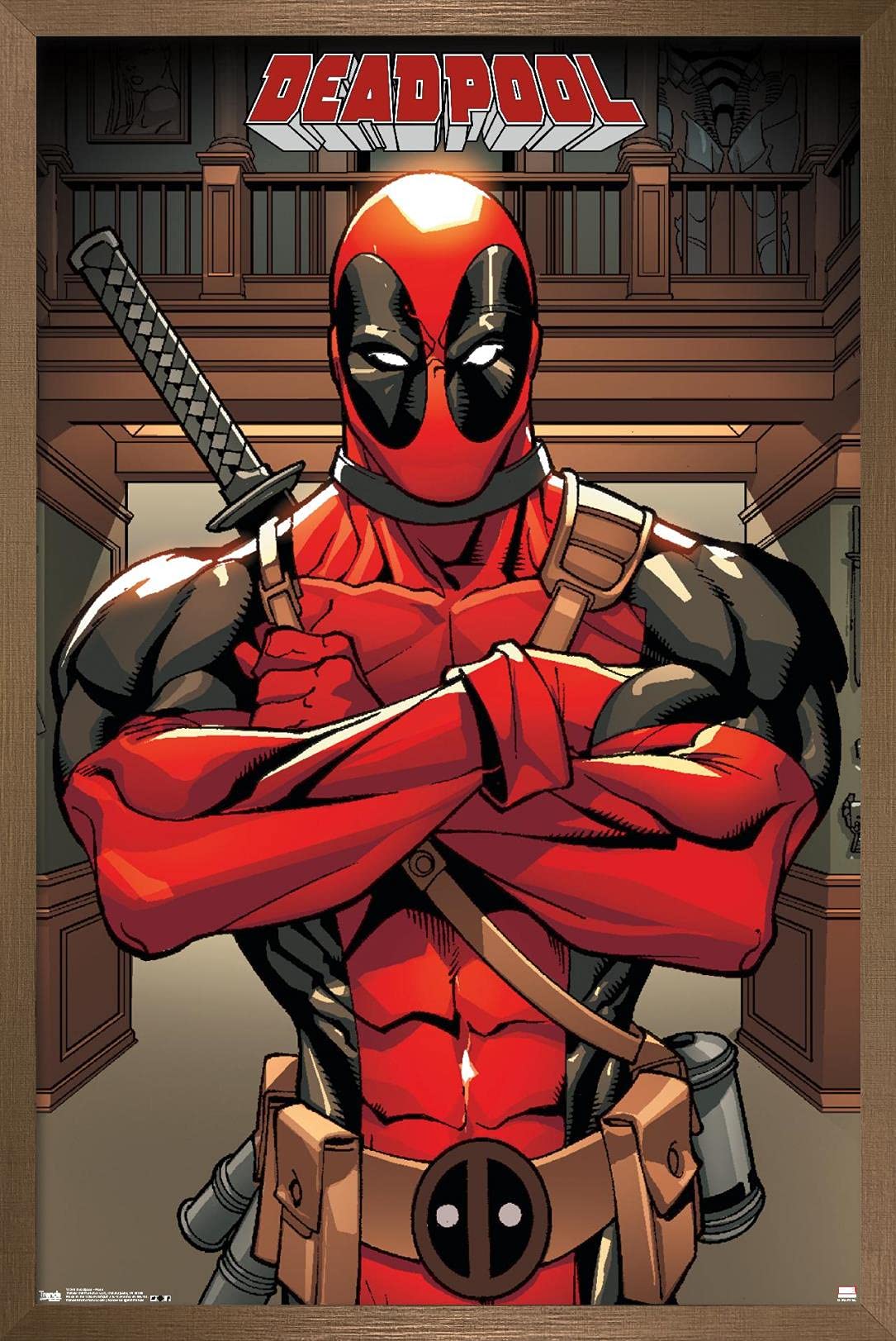 Trends International Marvel Comics Deadpool Pose Wall Poster - 14.725 x 22.375 Inches Bronze Framed Art Print | Superhero Decor for Bedroom, Living Room & Office