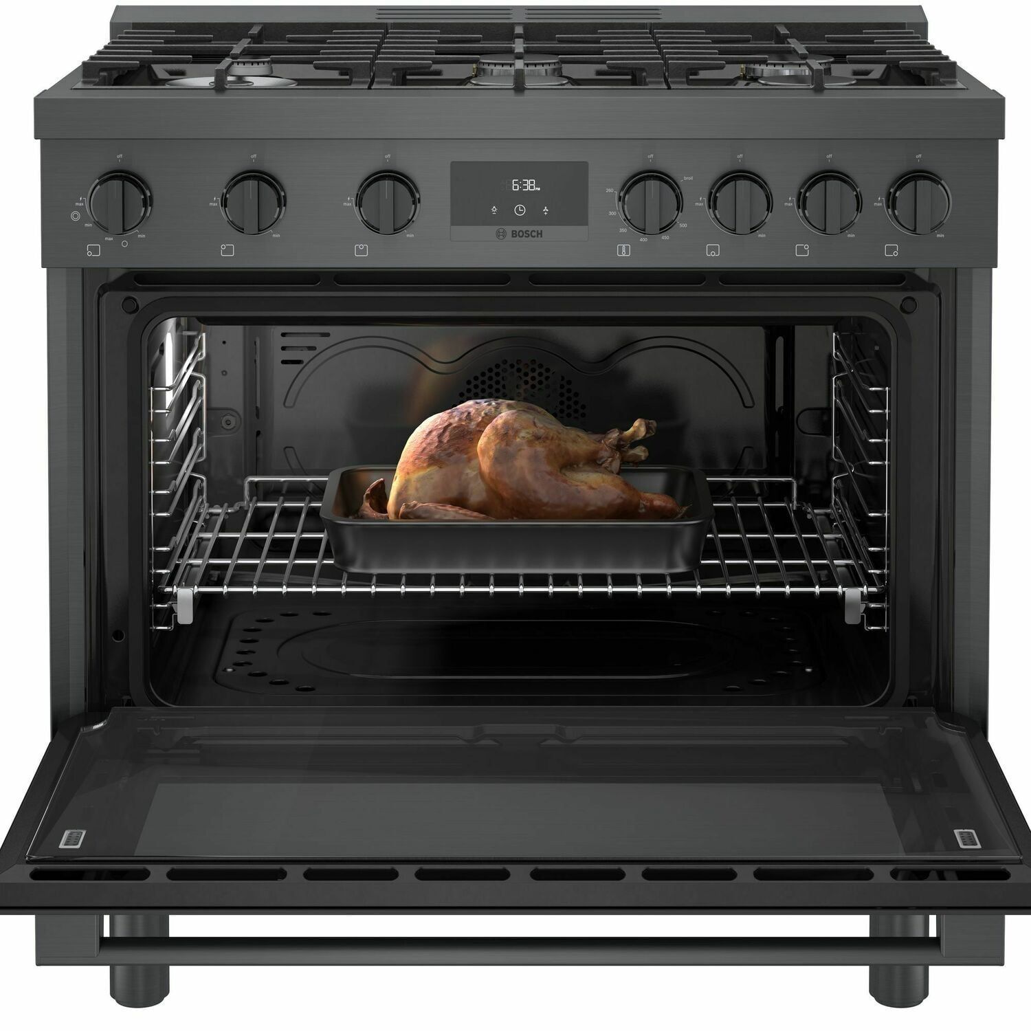 Bosch HGS8645UC 800 Series 36 Inch Gas Freestanding Range - Black Stainless Steel | Professional Kitchen Appliance for Home Chefs & Cooking Enthusiasts | Perfect for Baking, Roasting & Family Meals