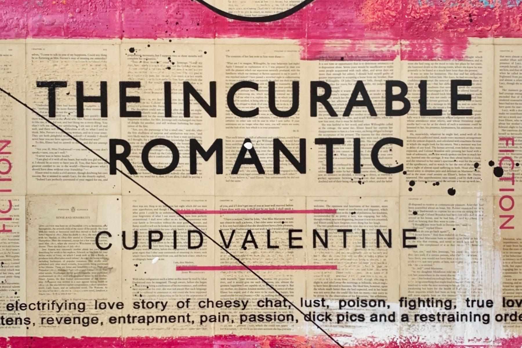 The Incurable Romantic - 75cm x 100cm Urban Pop Art Book Club Painting with Custom Etched Frame - Perfect for Living Room Decor, Bedroom Wall Art & Book Lover Gifts
