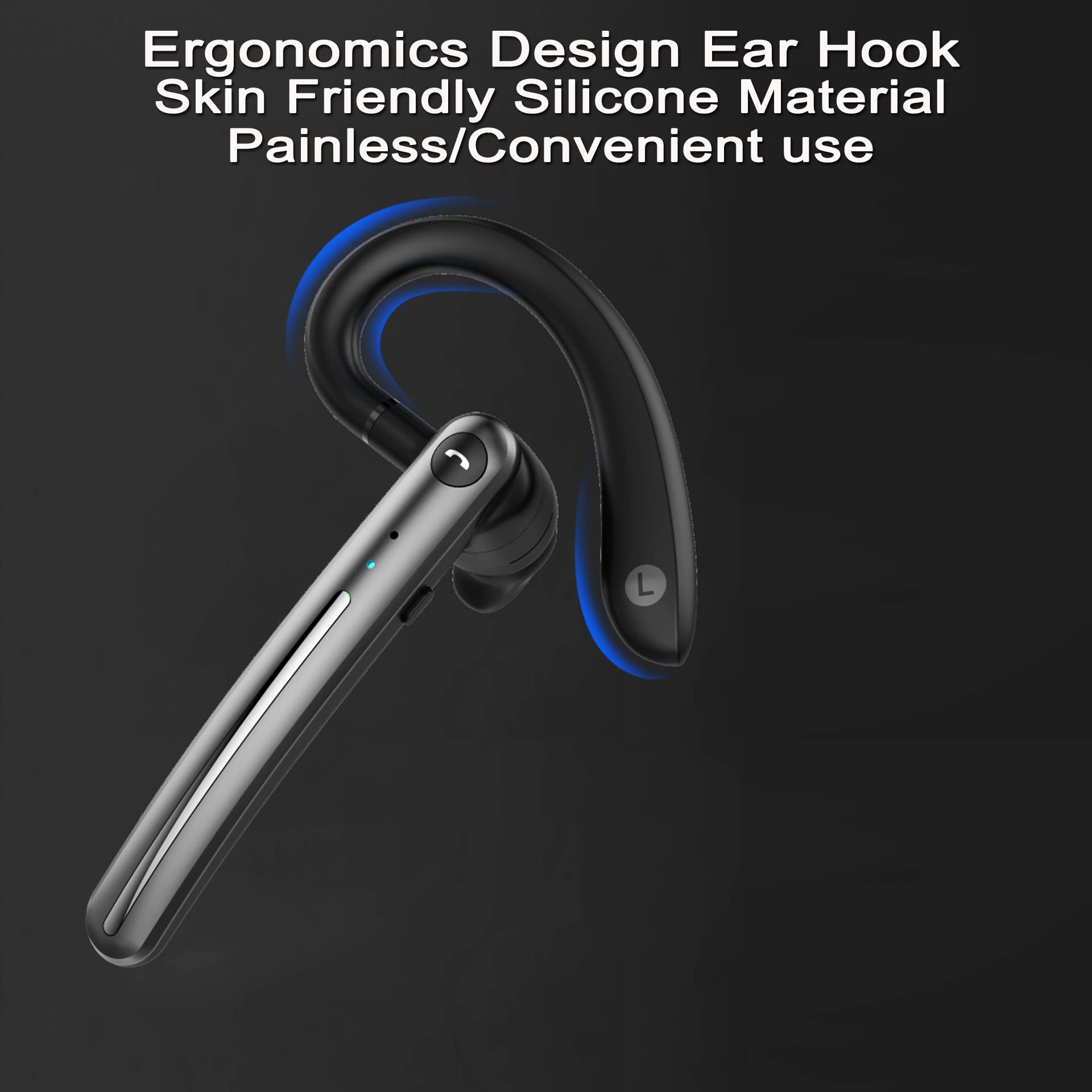 IHAO Single Ear Wireless Bluetooth Headset with Noise Cancelling, Stereo Sound & HD Mic - 16Hrs Battery Life for Hands-Free Calling - Comfortable In-Ear Design Perfect for Driving, Business, Office & Truckers - Stay Connected on the Road or at Work