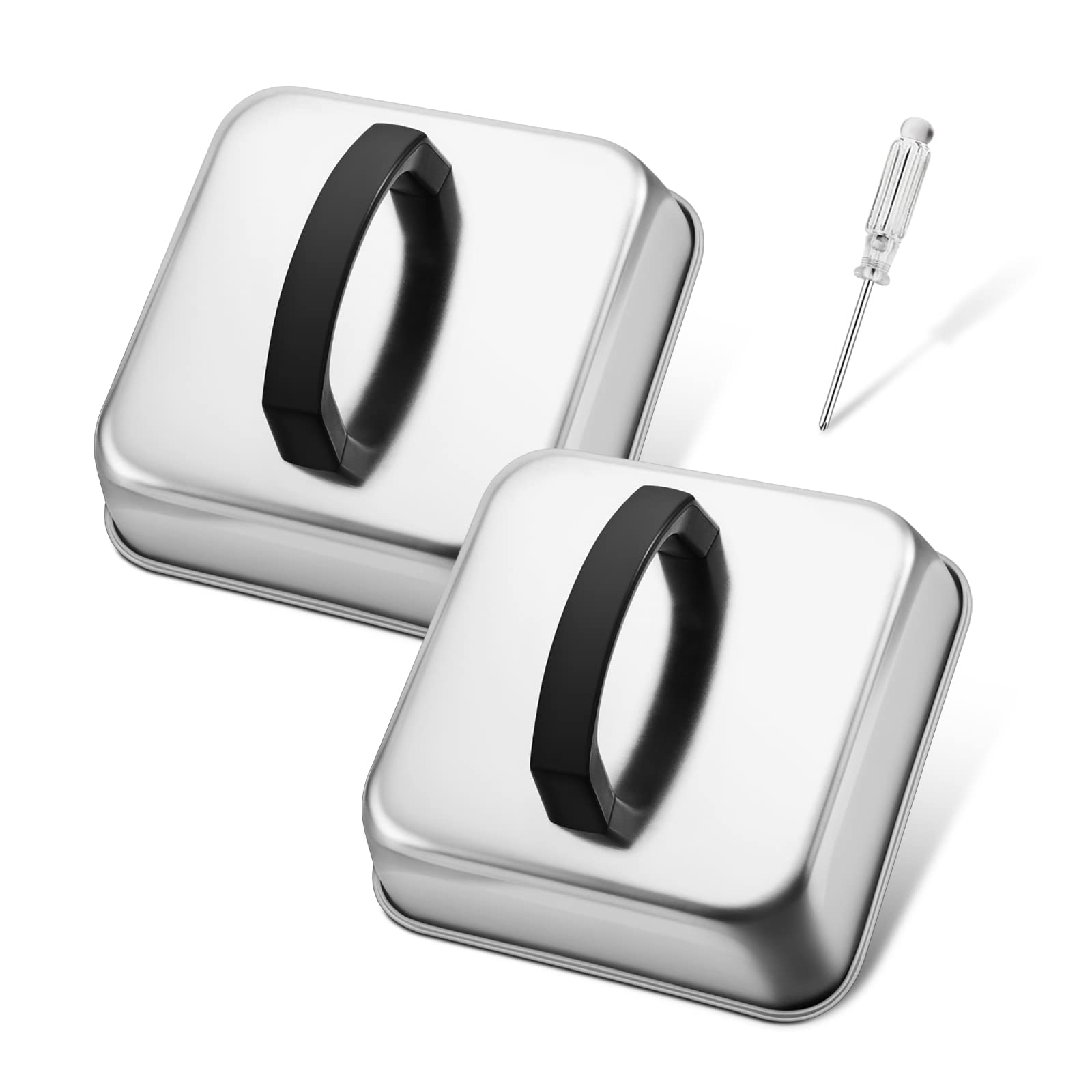Joyfair Stainless Steel Melting Dome Set of 2 - 6.2 Inch Square Basting Cover for Griddle & Steaming Lid - Heavy Duty, Dishwasher Safe - Perfect for Outdoor BBQ, Flat Top Grill, Teppanyaki & Kitchen Cooking - Ideal for Melting Cheese, Steaming Burgers & Locking in Flavors