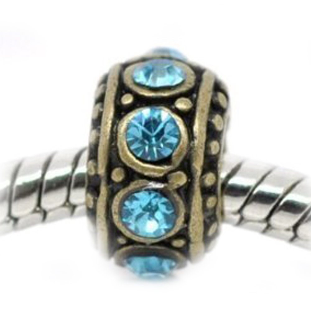 Sparkling Silver-Tone Sky Blue Rhinestone Charm Bead for Snake Chain Bracelets | Compatible with Most European Styles | Perfect for Evening Wear, Parties & Special Occasions