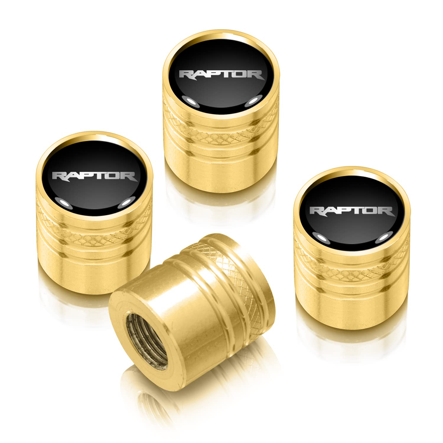 Black Golden Aluminum Cylinder-Style Tire Valve Stem Caps for Ford F-150 Raptor - Durable Alloy Wheel Accessories for Off-Road & Truck Enthusiasts