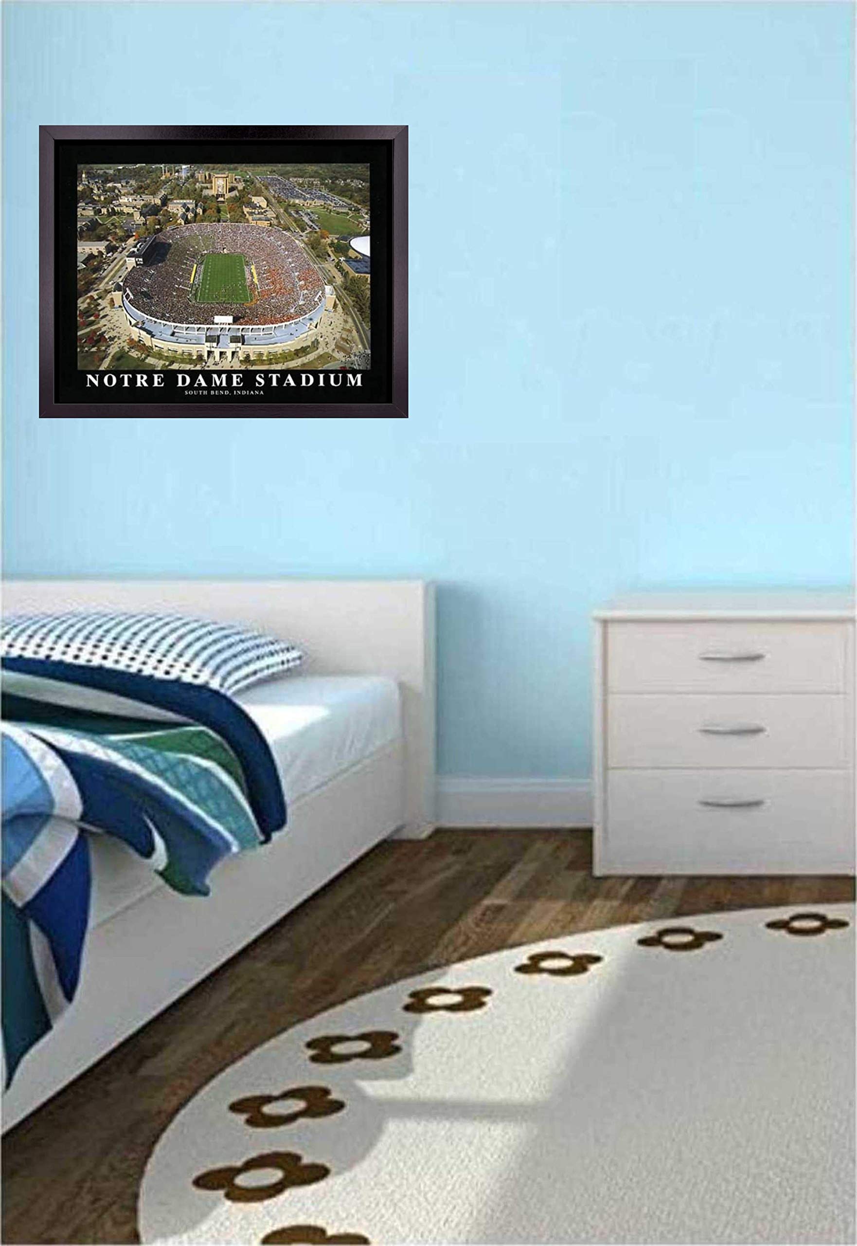 Notre Dame Fighting Irish Football Stadium Aerial View Framed Wall Art Print | 23x29 Inches | College Sports Decor for Bedroom, Office & Game Room | Perfect Gift for Fans, Guys & Girls | South Bend ND Football Field Poster