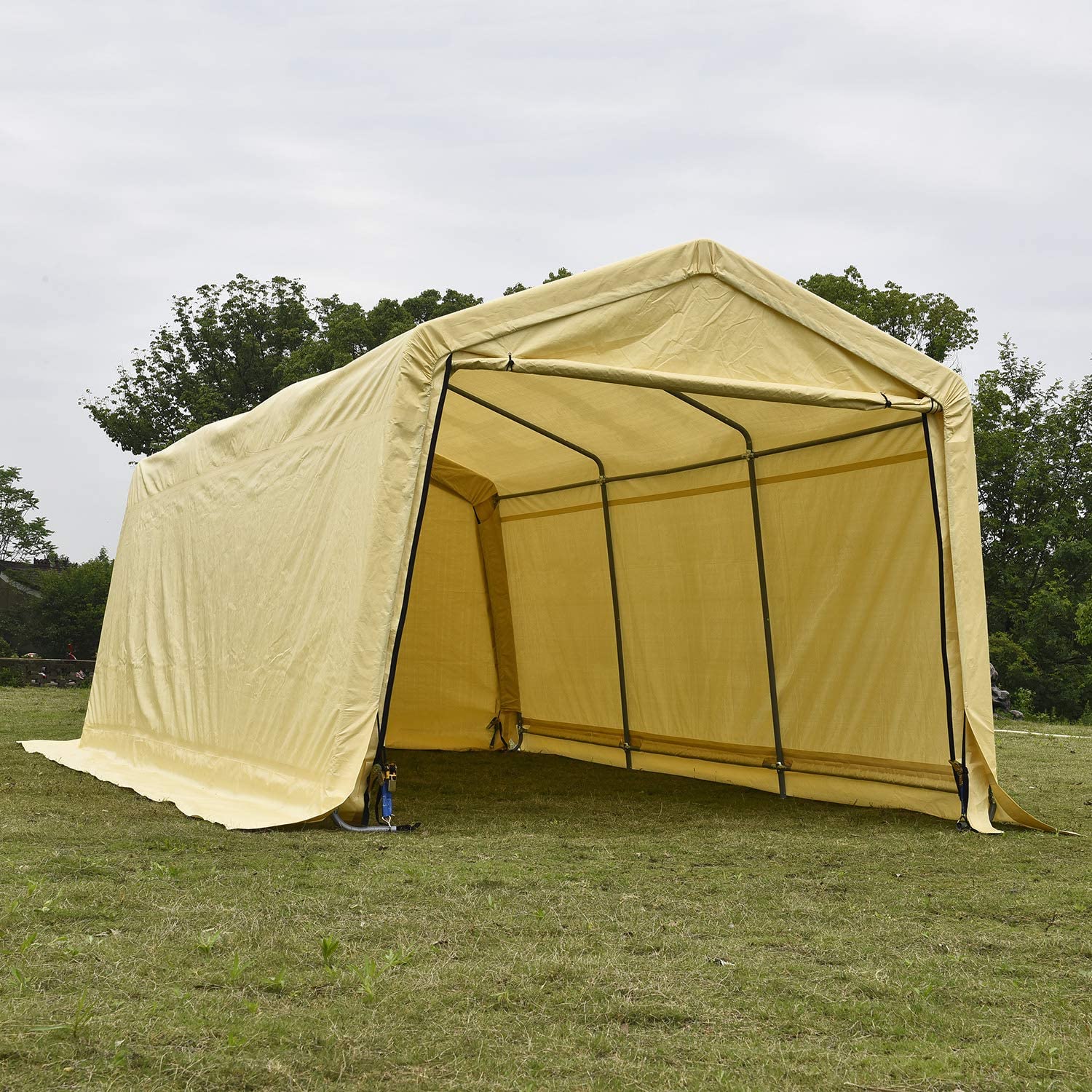 10x17 FT Heavy Duty Storage Shelter Garage Shed - Waterproof Yellow Canopy | Model 115601 | Perfect for Outdoor Equipment Storage, Garden Tools, and Vehicle Protection