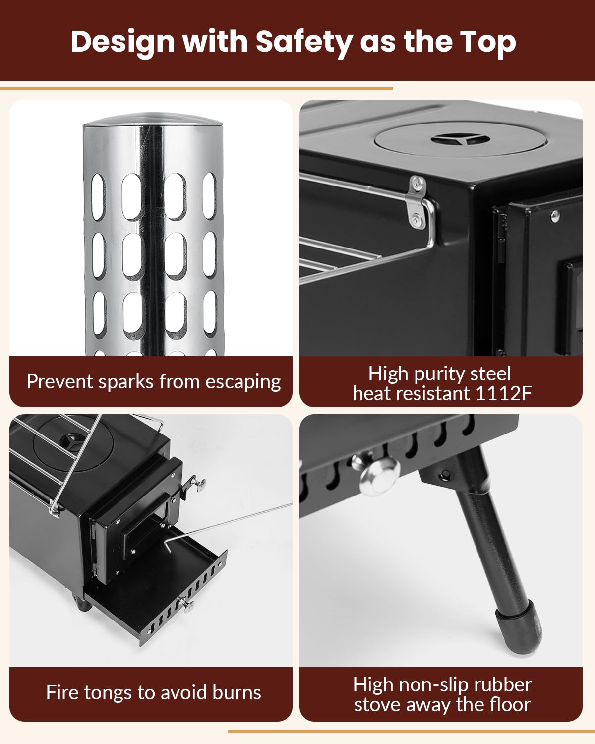 Portable Wood Burning Stove for Camping & Outdoor Cooking - YRenZ Tent Stove with Adjustable Heat Control, Stovepipe & Elbow Pipe - Perfect for Backpacking, Hunting, Ice Fishing & Emergency Heating
