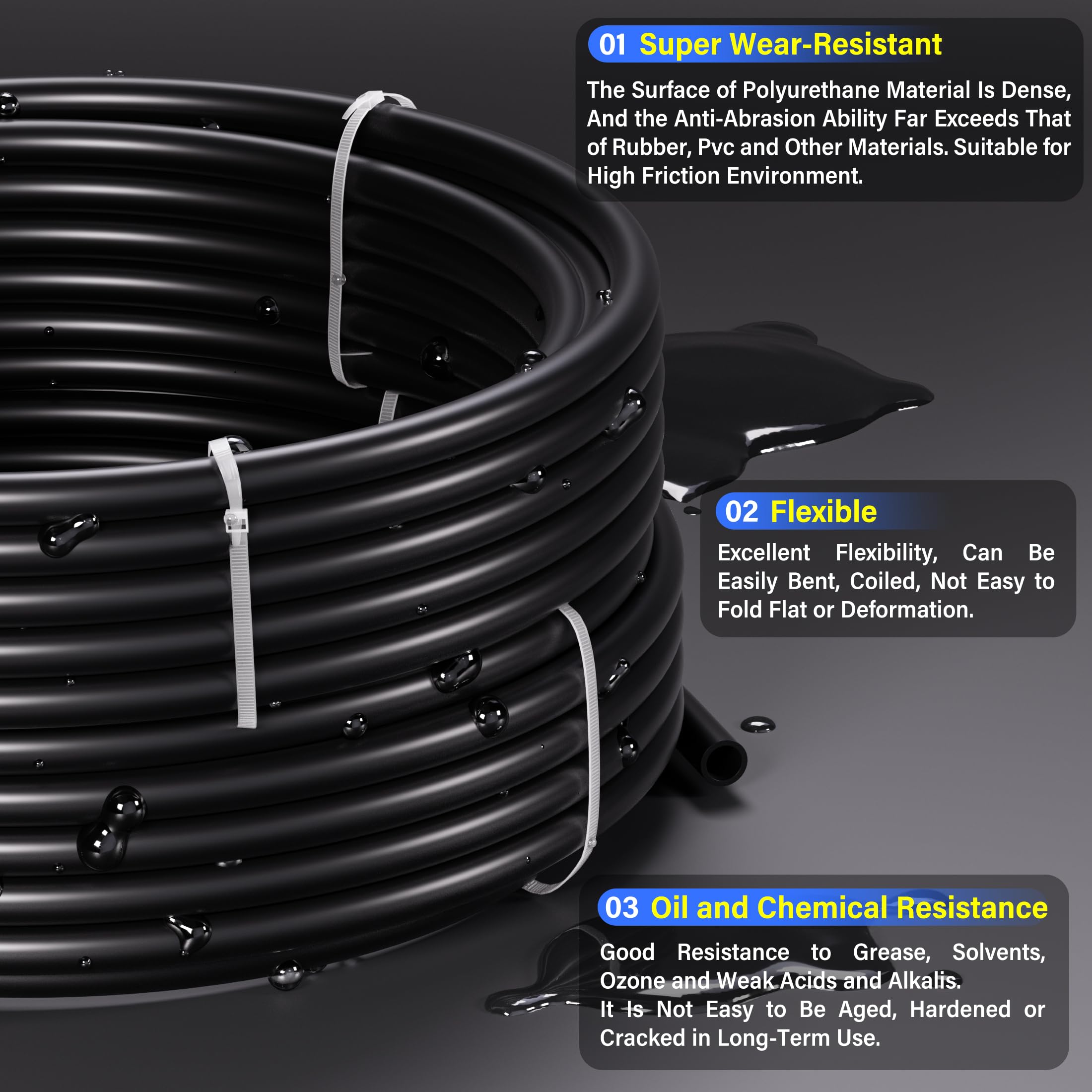 TAILONZ 1/4 Inch OD 10 Meters Black PU Air Hose - High Pressure Pneumatic Tubing for Air Compressor, Spray Gun, Fluid Transfer | Durable Flexible Air Line Pipe for Industrial, Automotive & DIY Projects