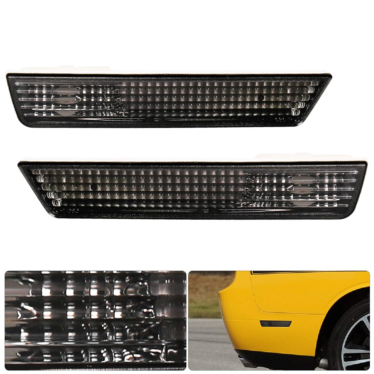 AJP Distributors LED Side Marker Lights for Dodge Challenger 2008-2014 - OE Replacement Front Rear Parking Bumper Lights with Smoke Lens (Non-LED) - Perfect for Night Driving & Car Customization