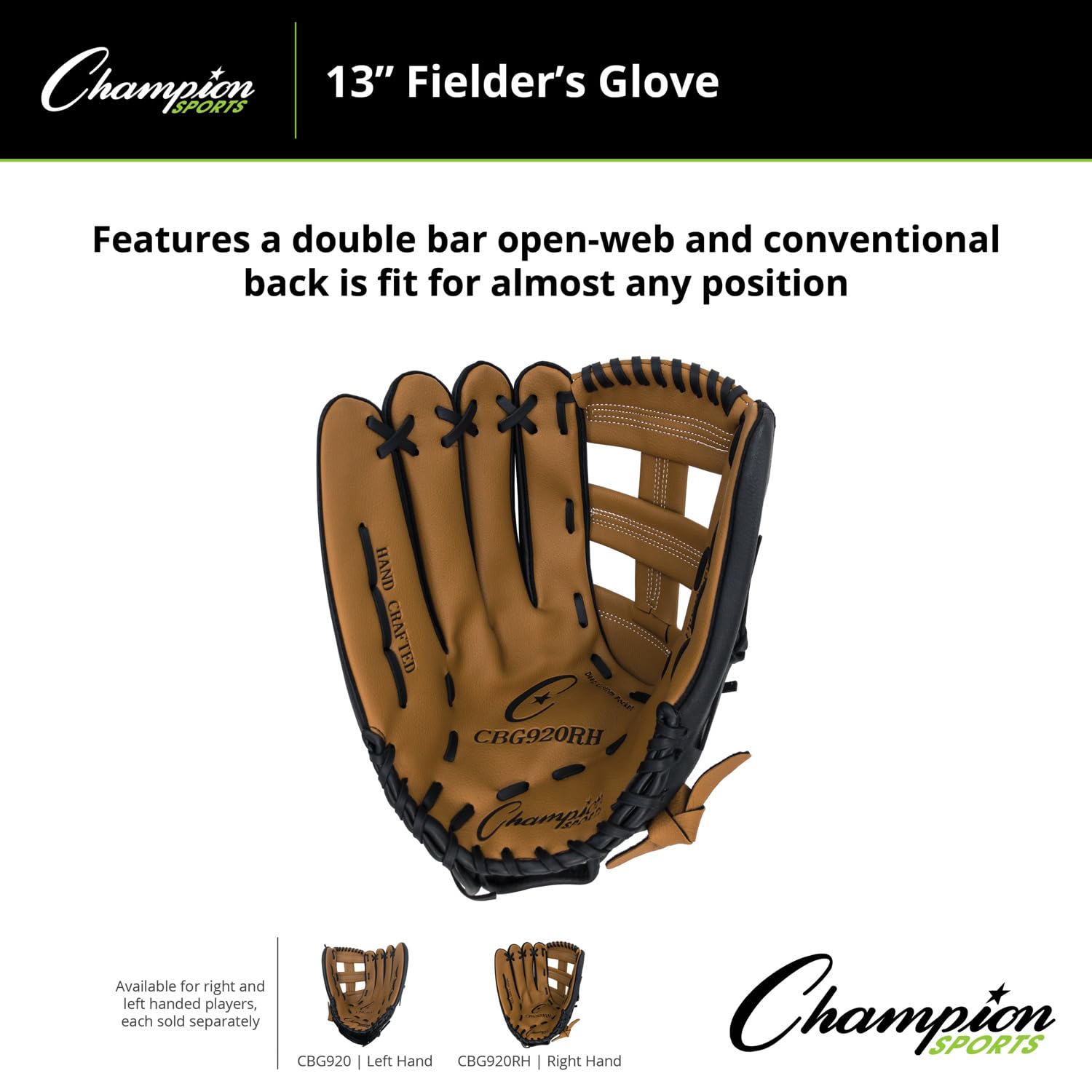 Champion Sports Glove - Premium Synthetic Leather Front & Back for Baseball, Softball & Training - Durable & Comfortable for Athletes & Outdoor Sports