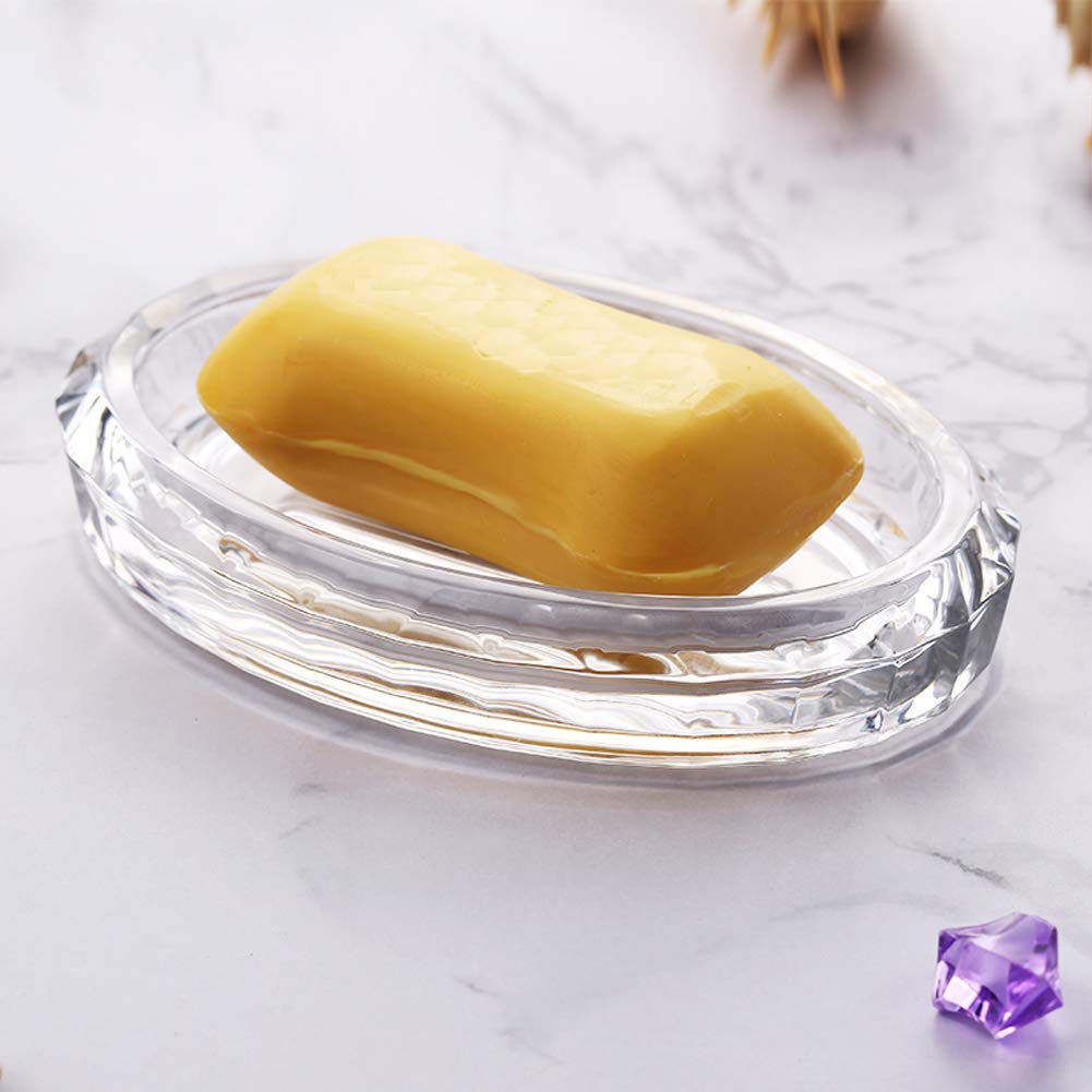 Luzen 1PC Clear Glass Soap Dish - Oval Bar Soap Holder & Saver Tray for Shower, Bathroom, Kitchen - Durable & Stylish Soap Case for Bath Essentials, Spa Decor, and Home Organization