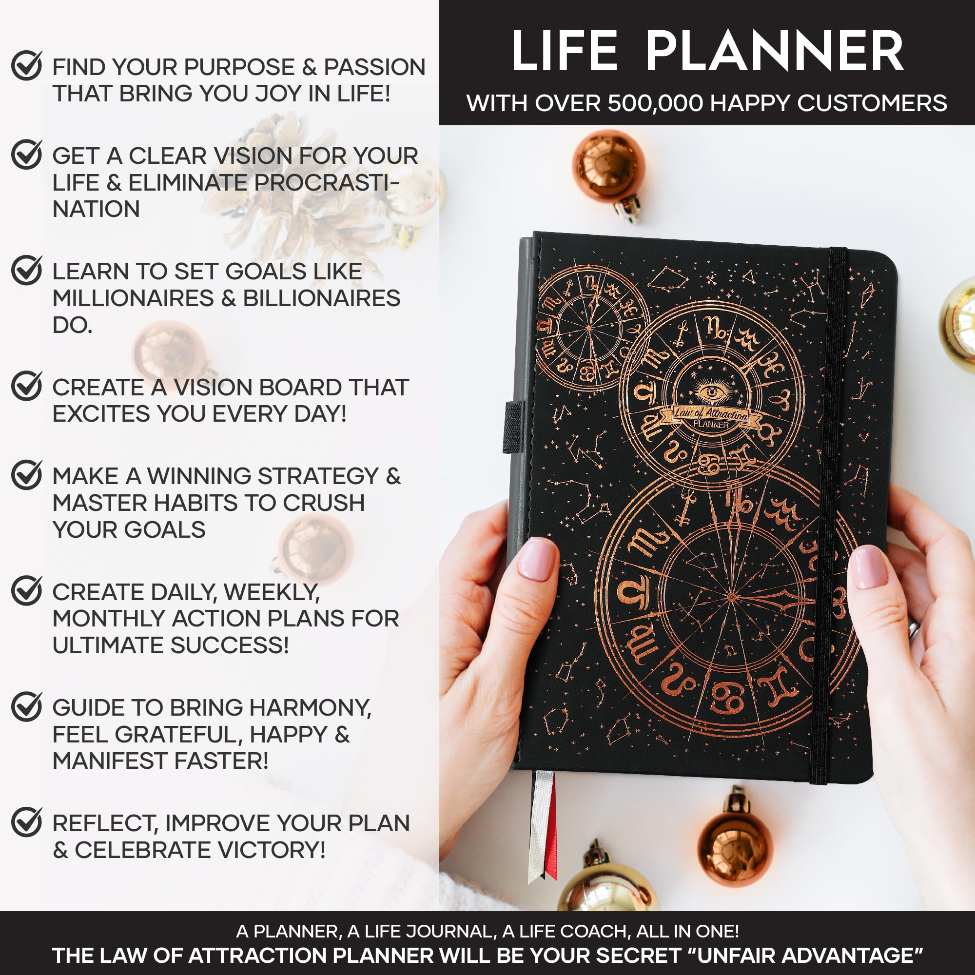 Law of Attraction Planner 2025 - Hourly Weekly Monthly Goal Setting Organizer | 12-Month Productivity Journal with Gratitude Tracker, Foldable Vision Board & Stickers | Perfect for Manifestation, Self-Improvement & Daily Planning