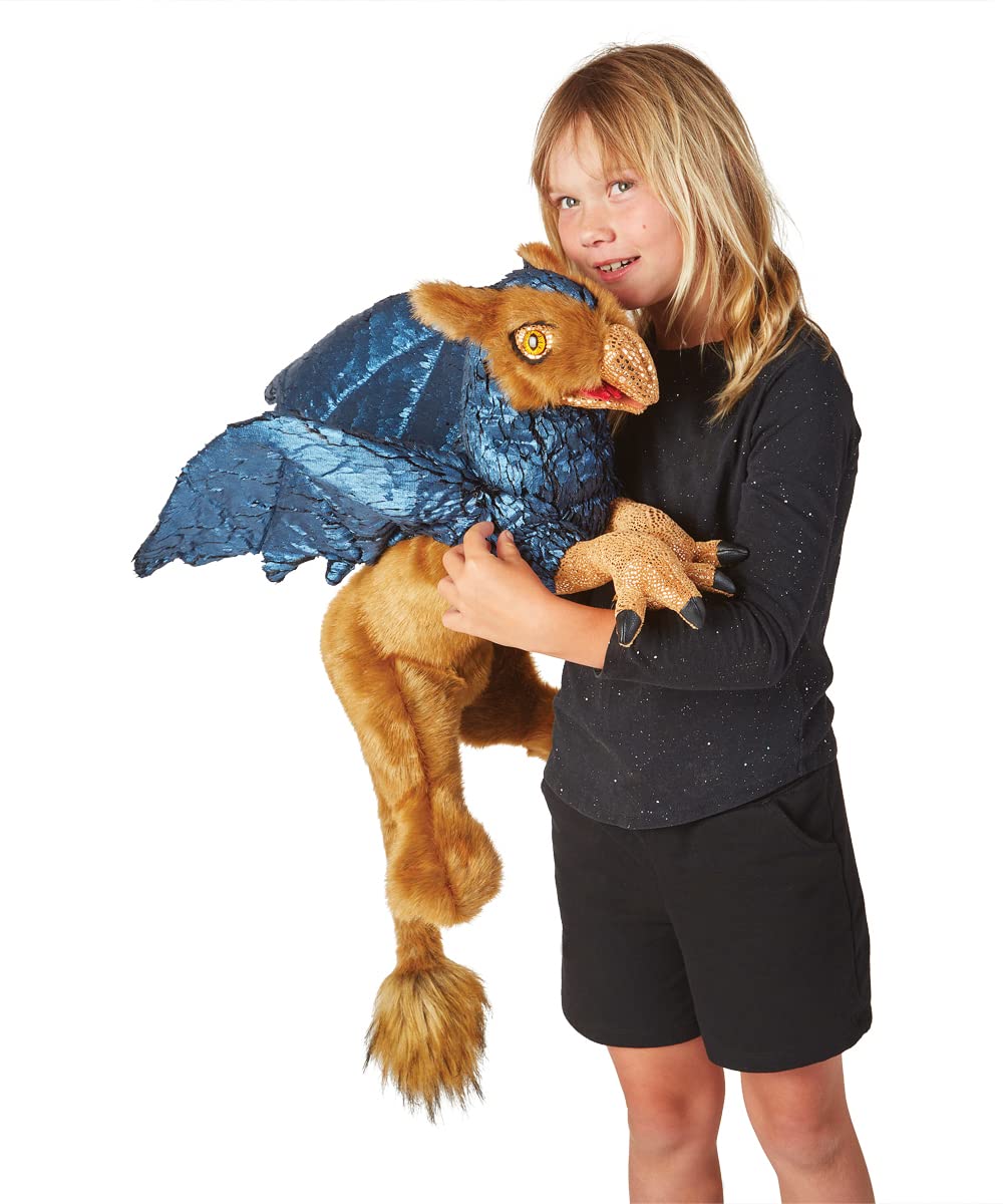 Folkmanis Griffin Hand Puppet - Beige, Blue, Black | Realistic Animal Puppet for Storytelling, Education & Playtime | Perfect for Kids, Teachers & Puppet Shows