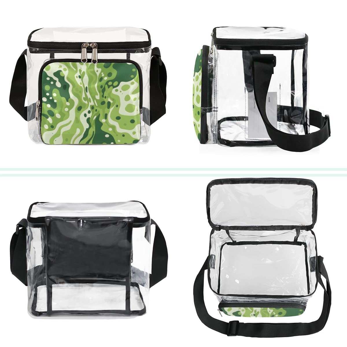 GzLeyigou Camouflage Green Clear Tote Bag with Handles - Transparent Crossbody Shoulder Bag for Women | Waterproof Lunch Bag for Outdoor, Travel, Picnic, Concerts & Sports Events | Stadium Approved Clear Purse for Security Checks