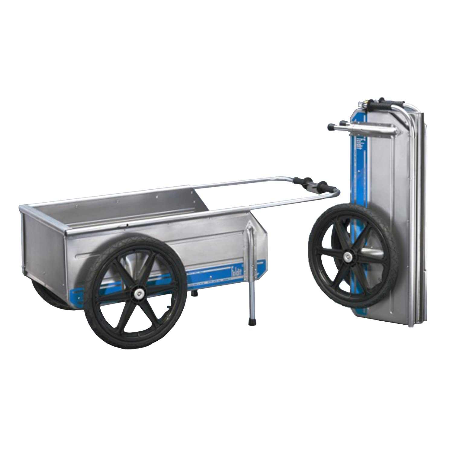 Foldit Portable Aluminum Folding Cart - Heavy Duty Utility Wagon for Groceries, Yard Work, Construction & Camping | Collapsible Design with Rear Gate & Blue Stripe | Perfect for Shopping, Gardening, Job Sites & Outdoor Adventures