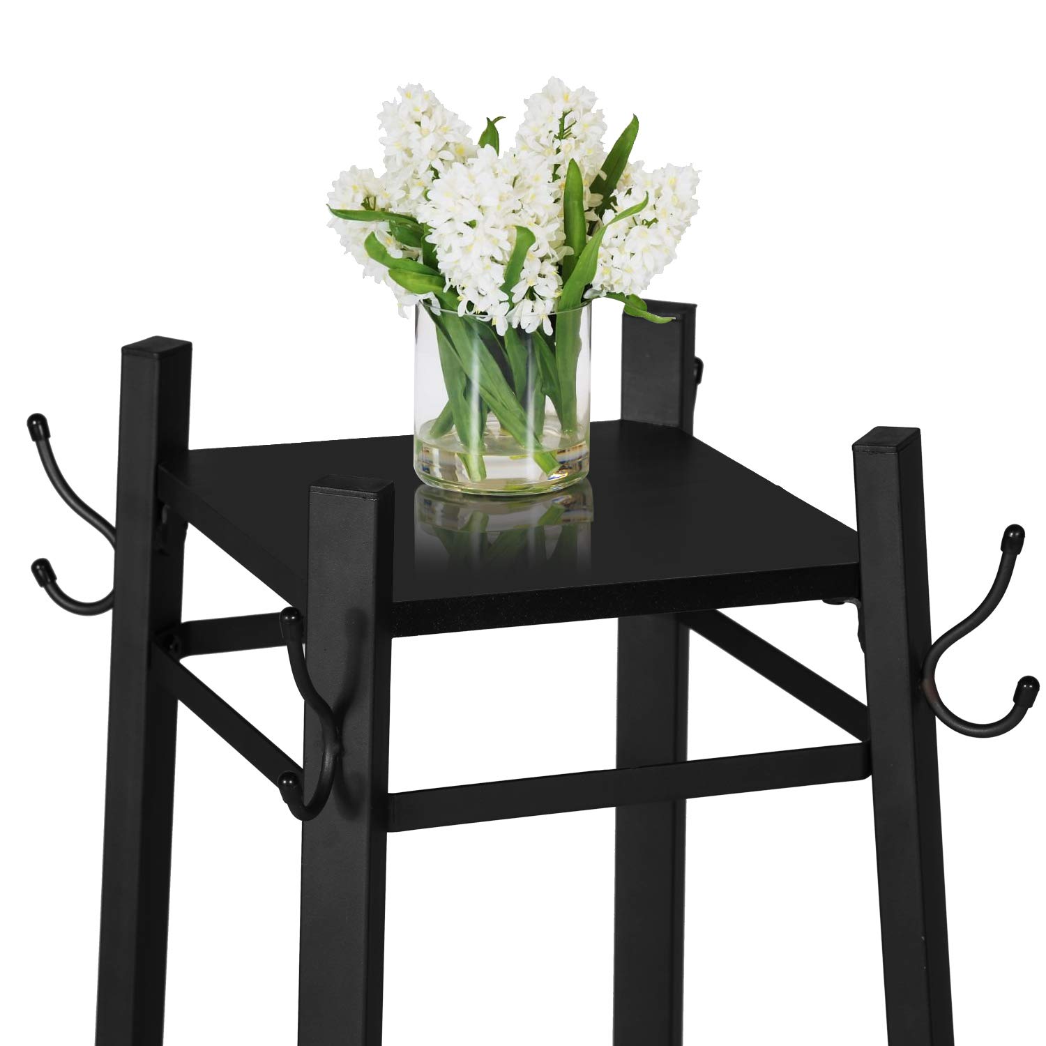 VECELO Heavy Duty Industrial Coat Rack with 2-Tier Storage Shelves & Metal Basket - 8 Dual Hooks Entryway Hall Tree for Jackets, Hats & Bags - Perfect for Mudroom, Entryway & Commercial Spaces (Black)