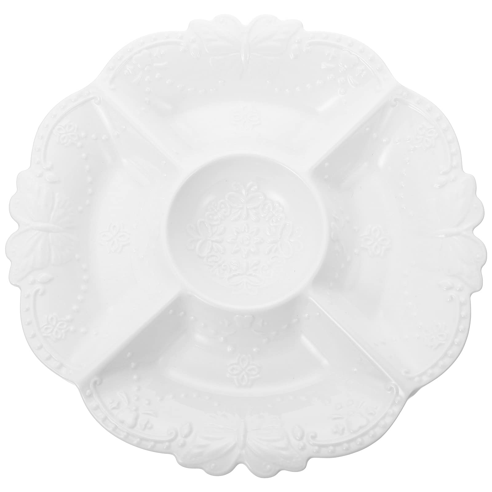 LUOZZY European Embossed Ceramic Dessert Plate - Elegant White Fruit Plate, Appetizer Plate for Restaurant, Home Dining, Party Serving - Perfect for Afternoon Tea, Wedding Buffet & Holiday Entertaining