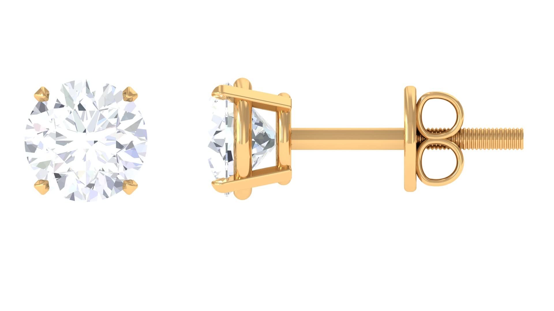 1 CT Round Cut Moissanite Stud Earrings for Women - Certified 14K Solid Gold Solitaire Stud Earrings - Perfect for Everyday Wear, Weddings & Special Occasions