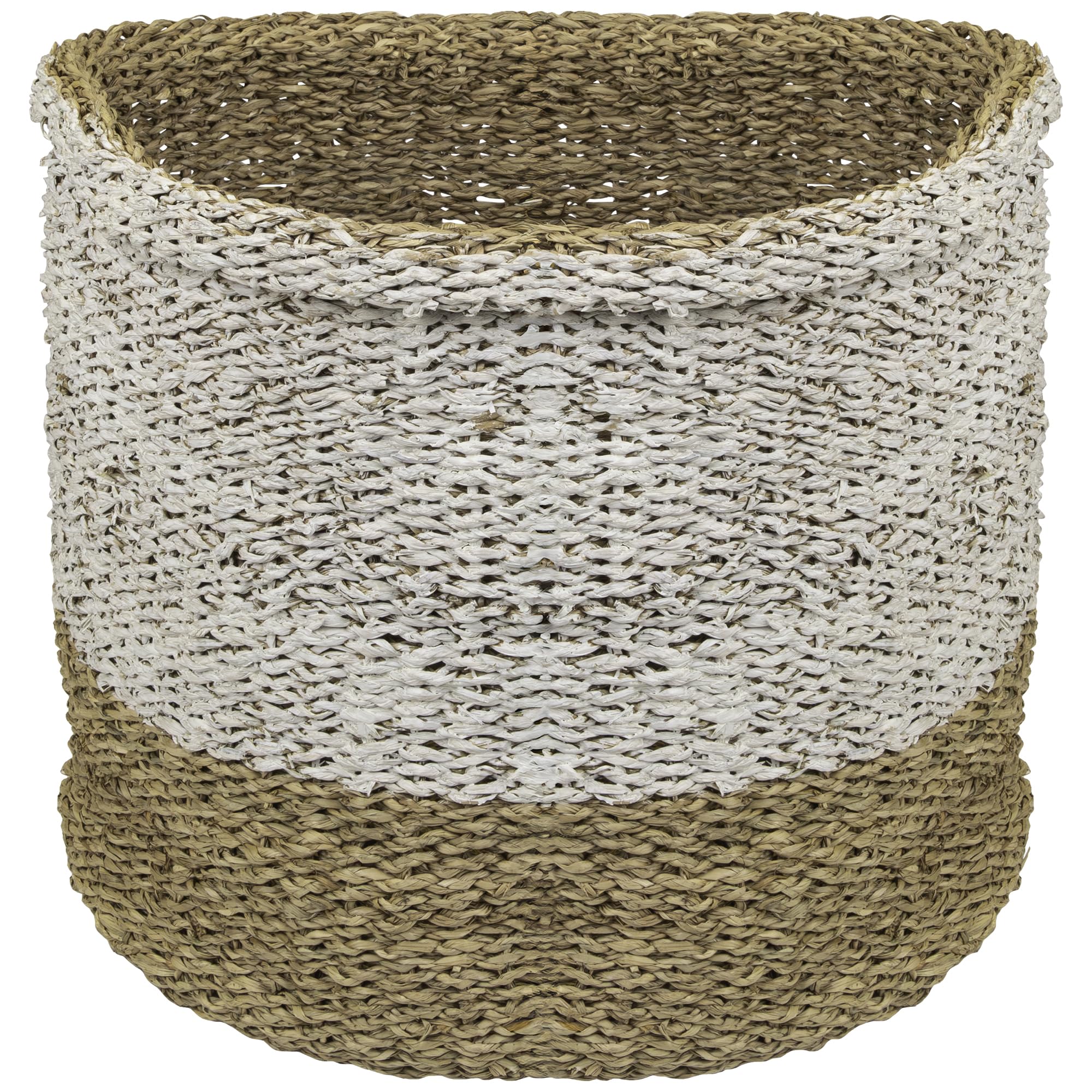 Round Wicker Baskets Set of 3 - Beige & White for Home Decor & Storage